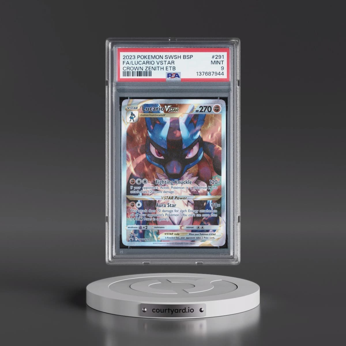 2023 Pokémon Swsh Black Star Promo #291 Lucario Vstar - Full Art Crown Zenith Elite Trainer Box (PSA 9 MINT)