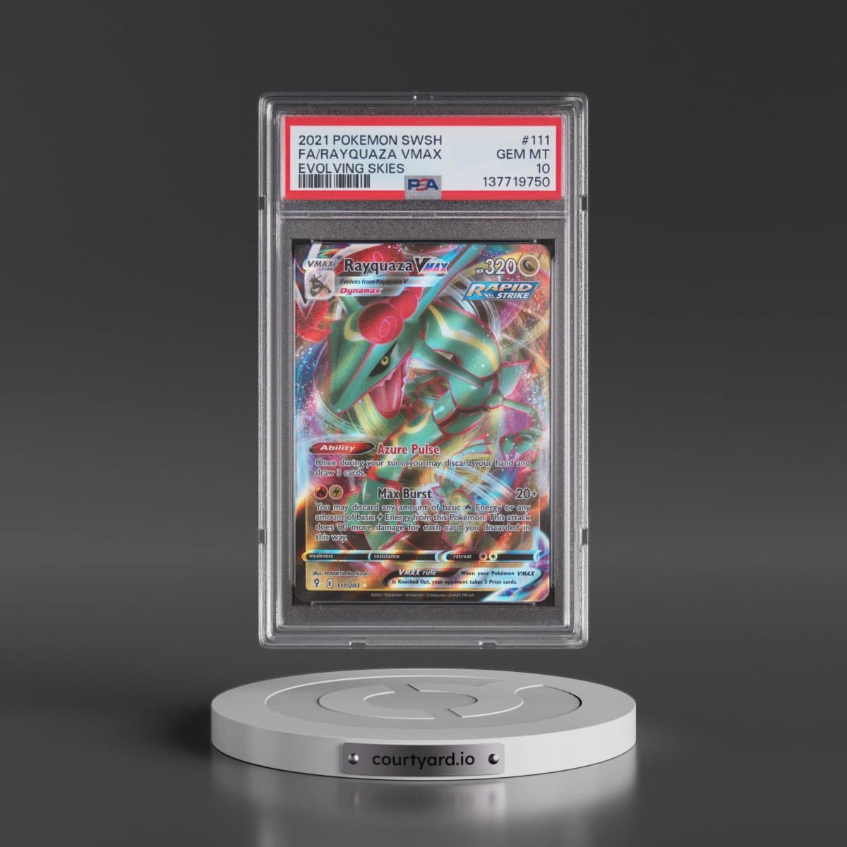2021 Pokémon Sword & Shield Evolving Skies #111 Rayquaza Vmax - Full Art (PSA 10 GEM MINT)