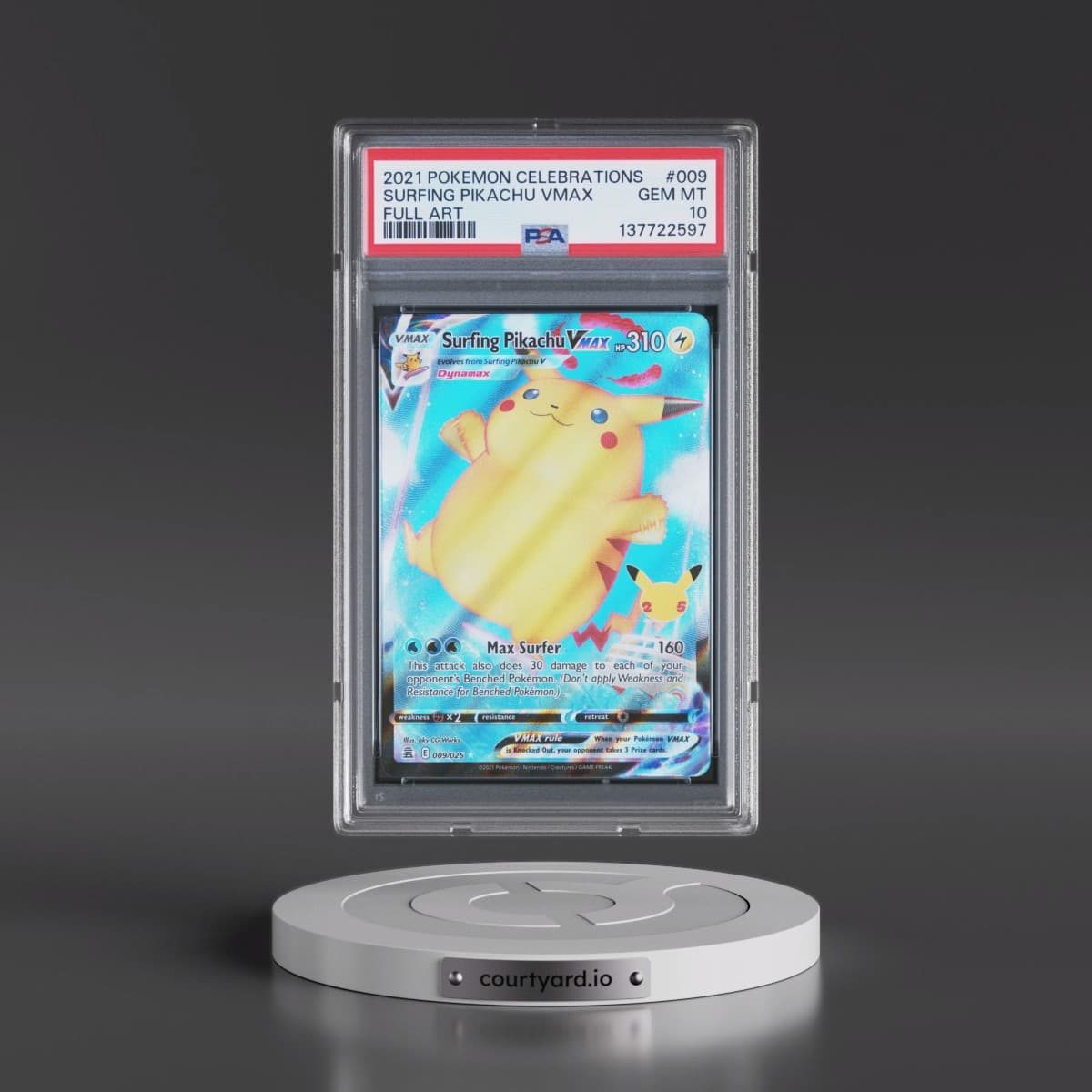 2021 Pokémon Celebrations #009 Surfing Pikachu Vmax - Full Art (PSA 10 GEM MINT)