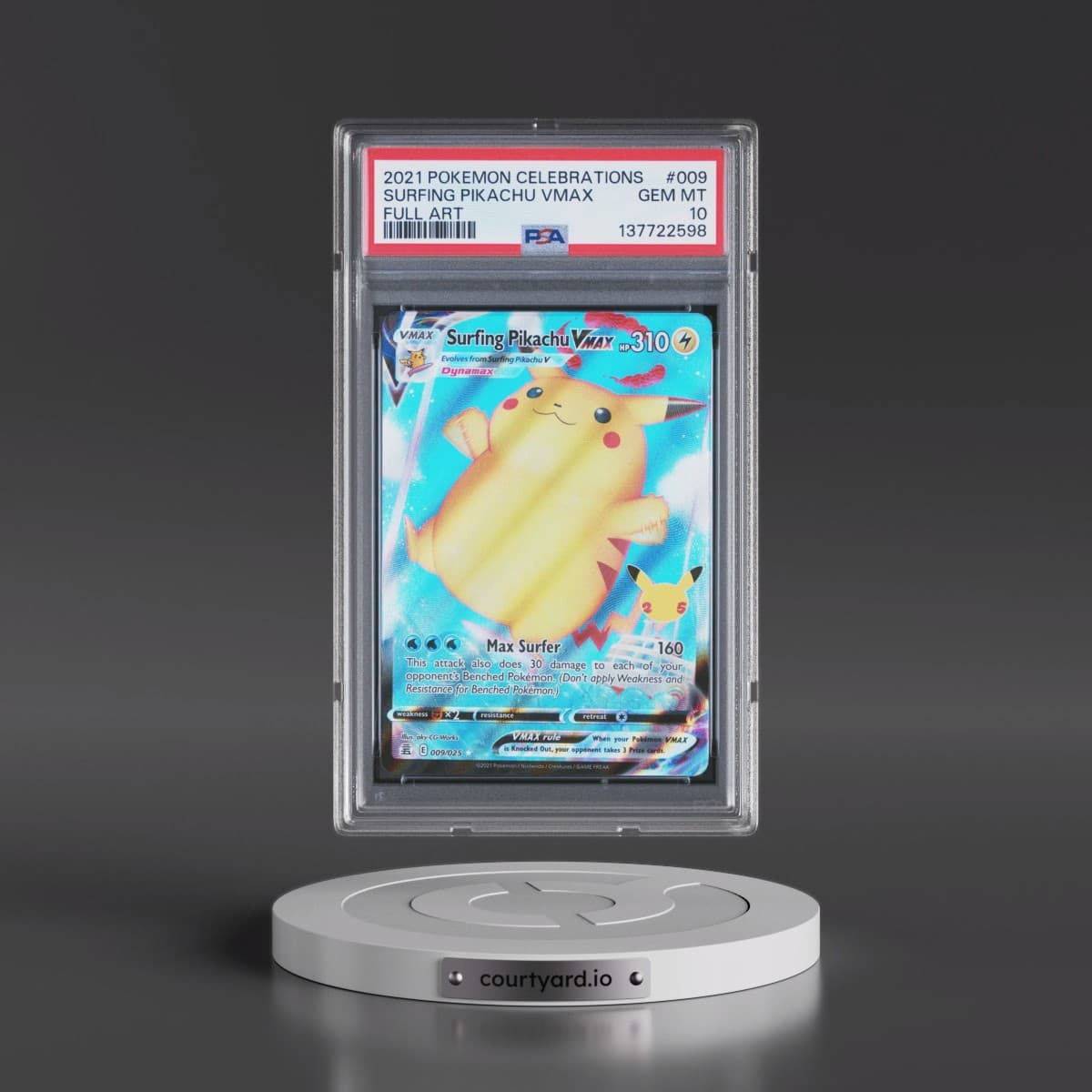 2021 Pokémon Celebrations #009 Surfing Pikachu Vmax - Full Art (PSA 10 GEM MINT)