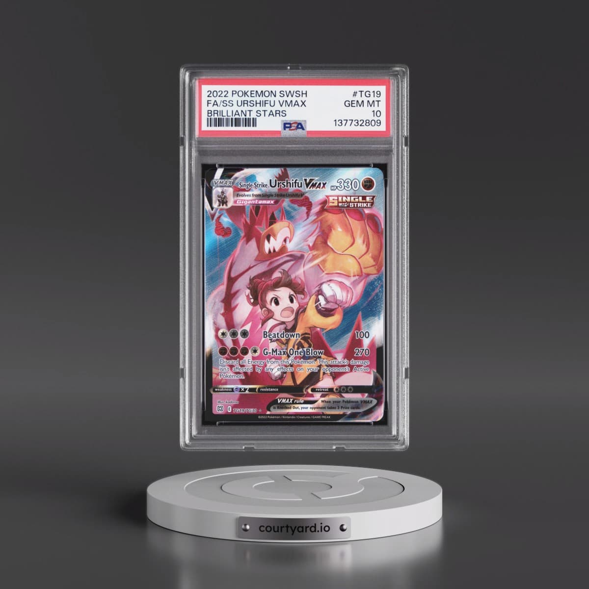 2022 Pokémon Sword & Shield Brilliant Stars #TG19 Single Strike Urshifu Vmax - Full Art (PSA 10 GEM MINT)