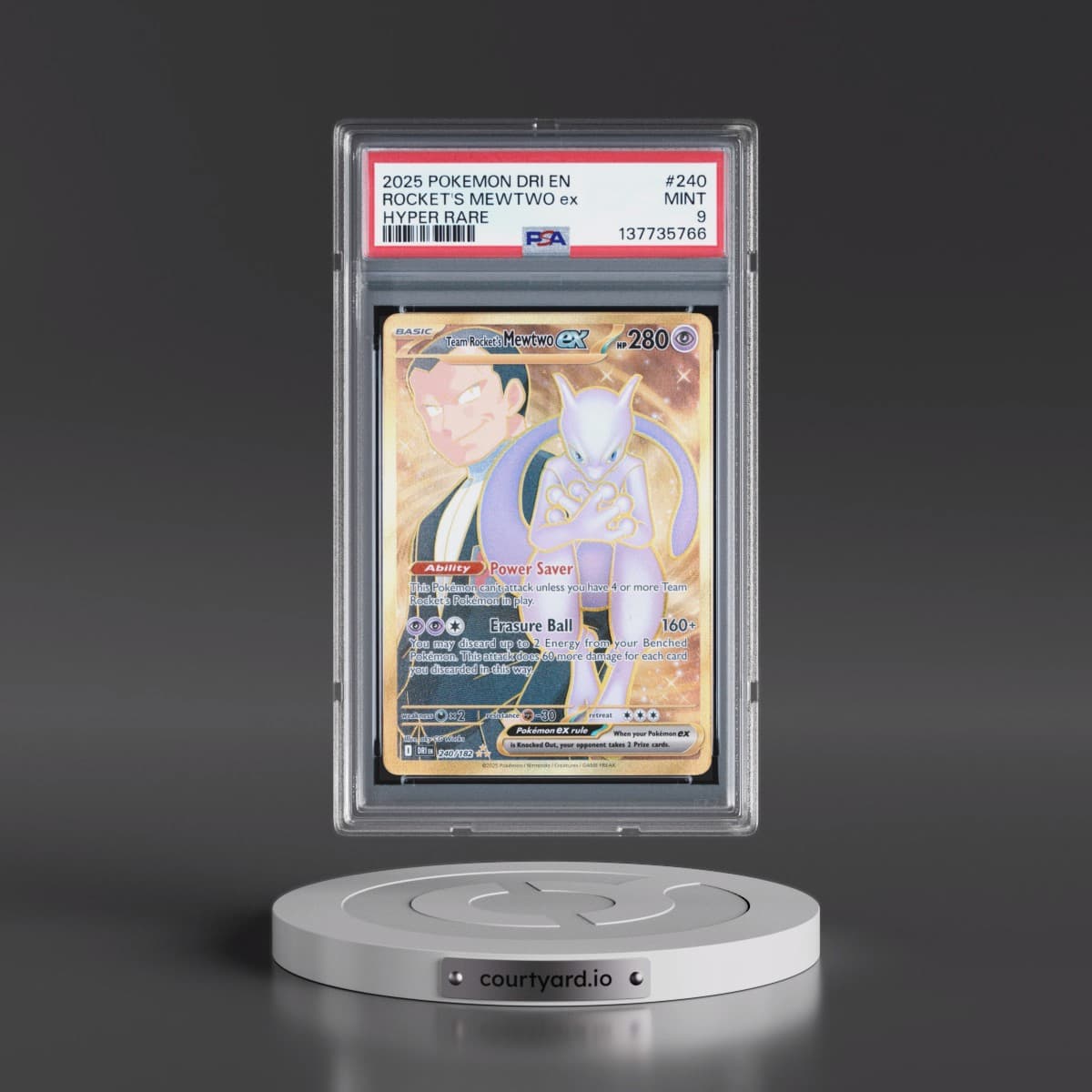 2025 Pokémon Dri EN-Destined Rivals #240 Team Rocket's Mewtwo EX - Holo Hyper Rare (PSA 9 MINT)