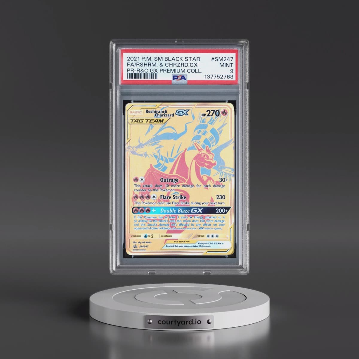 2021 Pokémon SM Black Star Promo #SM247 Reshiram & Charizard GX - Holo Full Art Reshiram & Charizard GX Premium Collection (PSA 9 MINT)