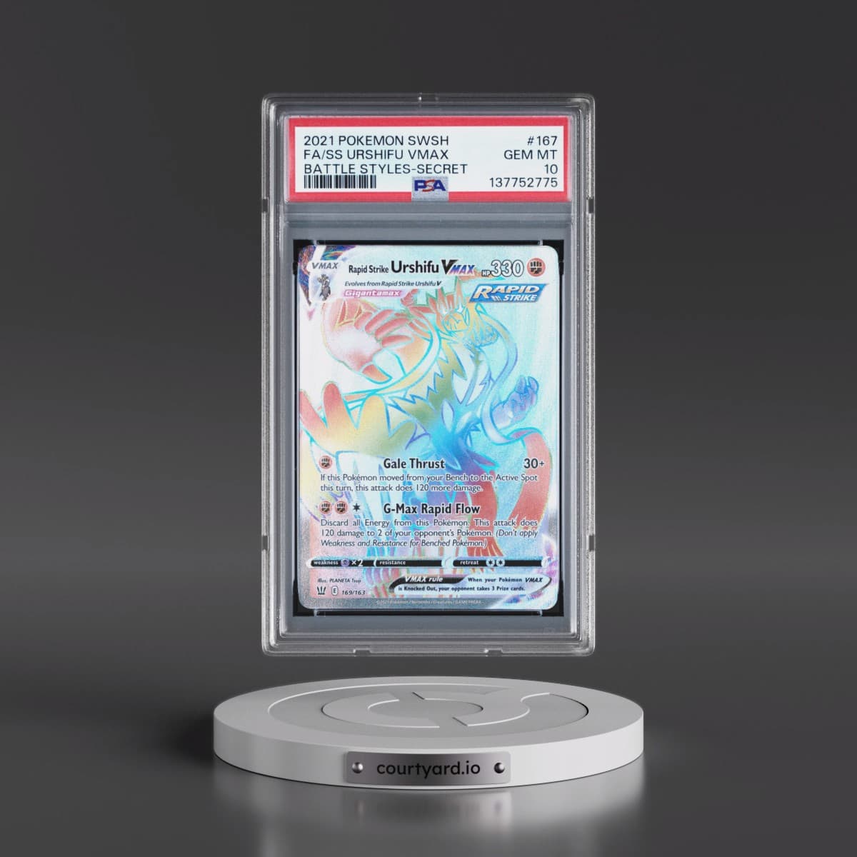 2021 Pokémon Sword & Shield Battle Styles #167 Single Strike Urshifu Vmax - Full Art Secret (PSA 10 GEM MINT)