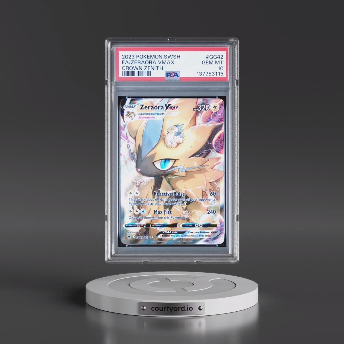 2023 Pokémon Sword and Shield Crown Zenith #GG42 Zeraora Vmax - Full Art (PSA 10 GEM MINT)