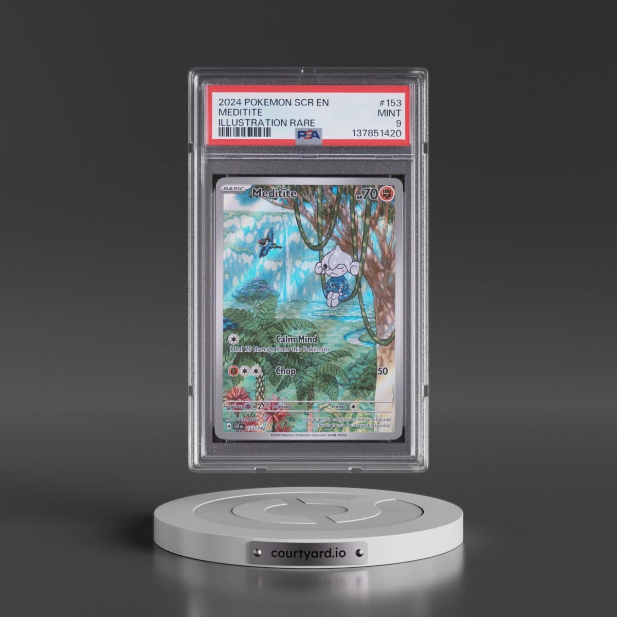 2024 Pokémon Scr EN-Stellar Crown #153 Meditite - Illustration Rare (PSA 9 MINT)