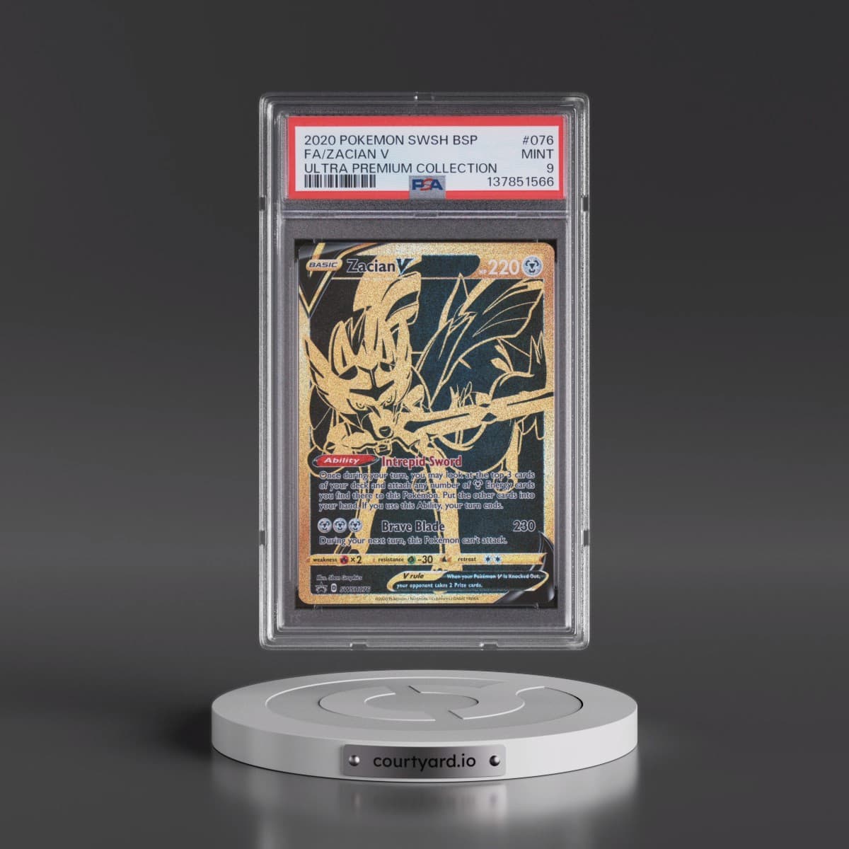 2020 Pokémon Swsh Black Star Promo #076 Zacian V - Holo Full Art Ultra Premium Collection (PSA 9 MINT)