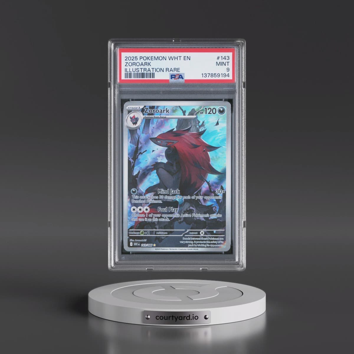 2025 Pokémon Wht EN-White Flare #143 Zoroark - Illustration Rare (PSA 9 MINT)