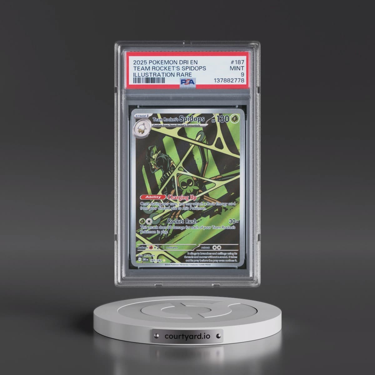 2025 Pokémon Dri EN-Destined Rivals #187 Team Rocket's Spidops - Illustration Rare (PSA 9 MINT)