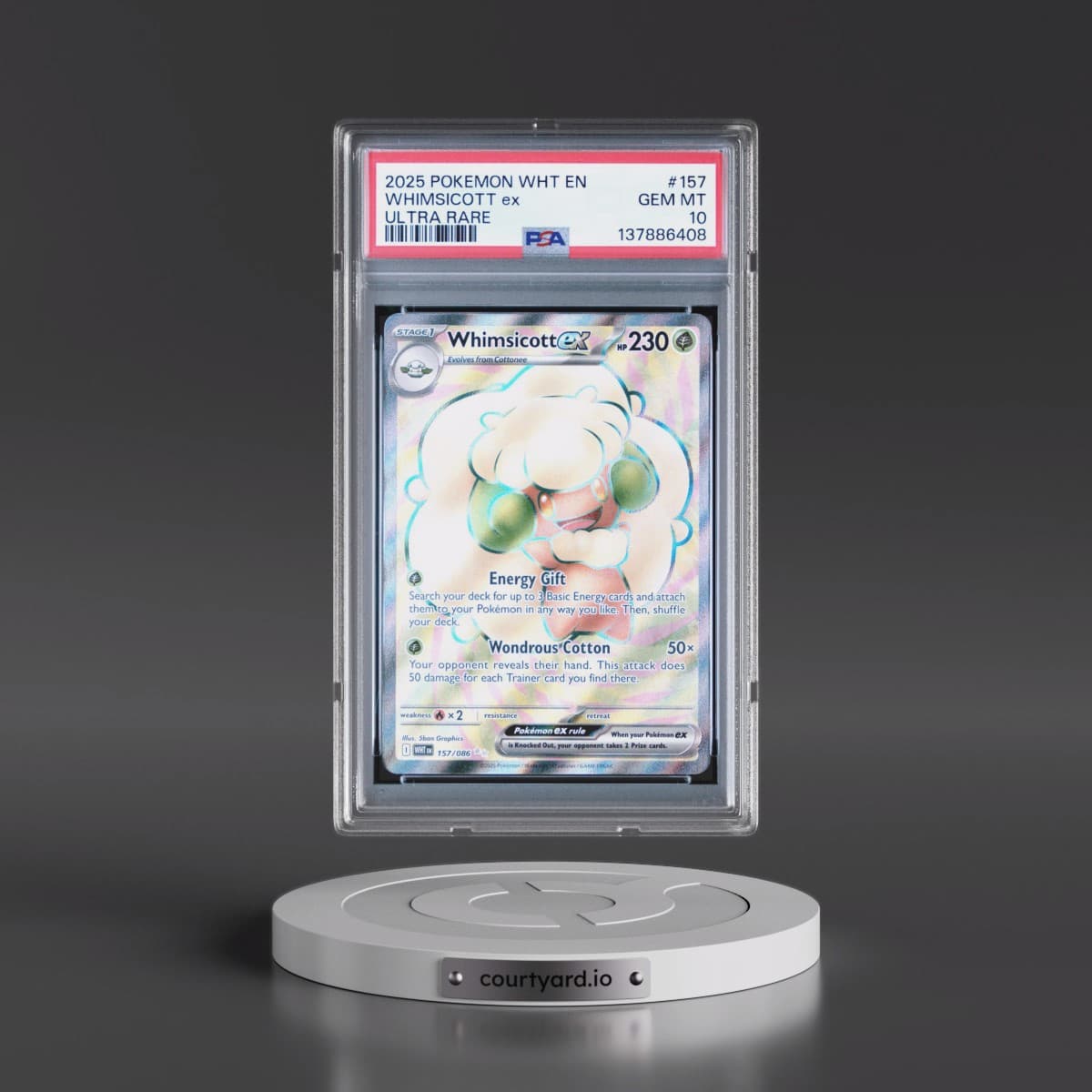 2025 Pokémon Wht EN-White Flare #157 Whimsicott EX - Holo Ultra Rare (PSA 10 GEM MINT)