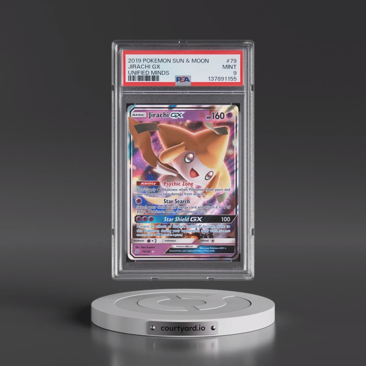 2019 Pokémon Sun & Moon Unified Minds #79 Jirachi GX - Holo (PSA 9 MINT)