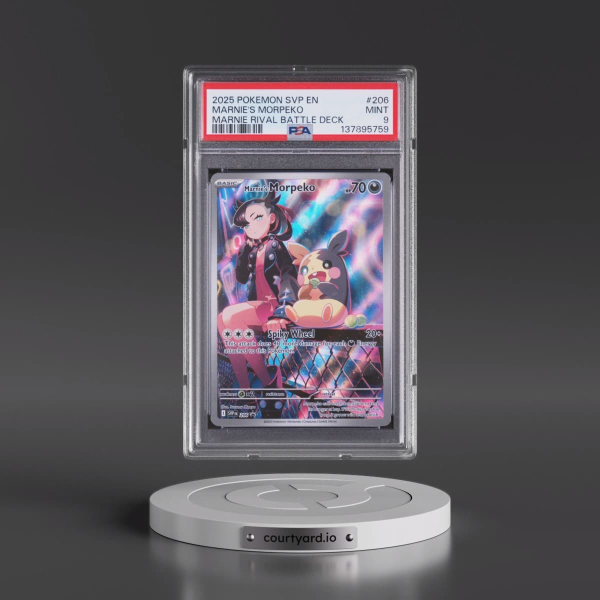 2025 Pokémon Svp EN-SV Black Star Promo #206 Marnie's Morpeko - Marnie Rival Battle Deck (PSA 9 MINT)