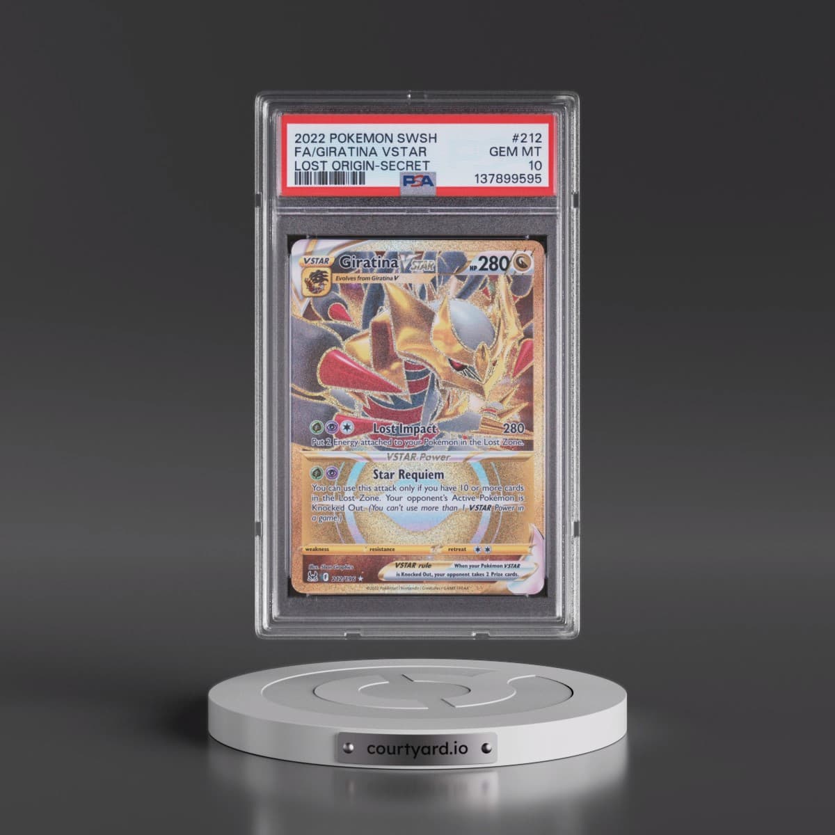 2022 Pokémon Sword & Shield Lost Origin #212 Giratina Vstar - Full Art Secret (PSA 10 GEM MINT)