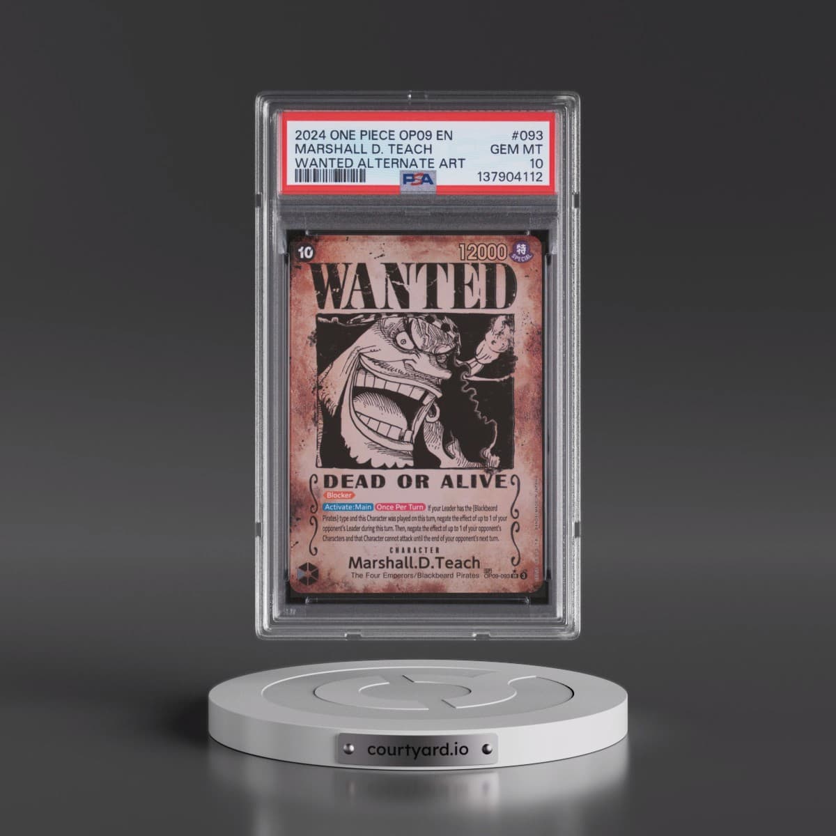 2024 One Piece OP09-Emperors in the New World #093 Marshall D. Teach - Wanted Alternate Art (PSA 10 GEM MINT)