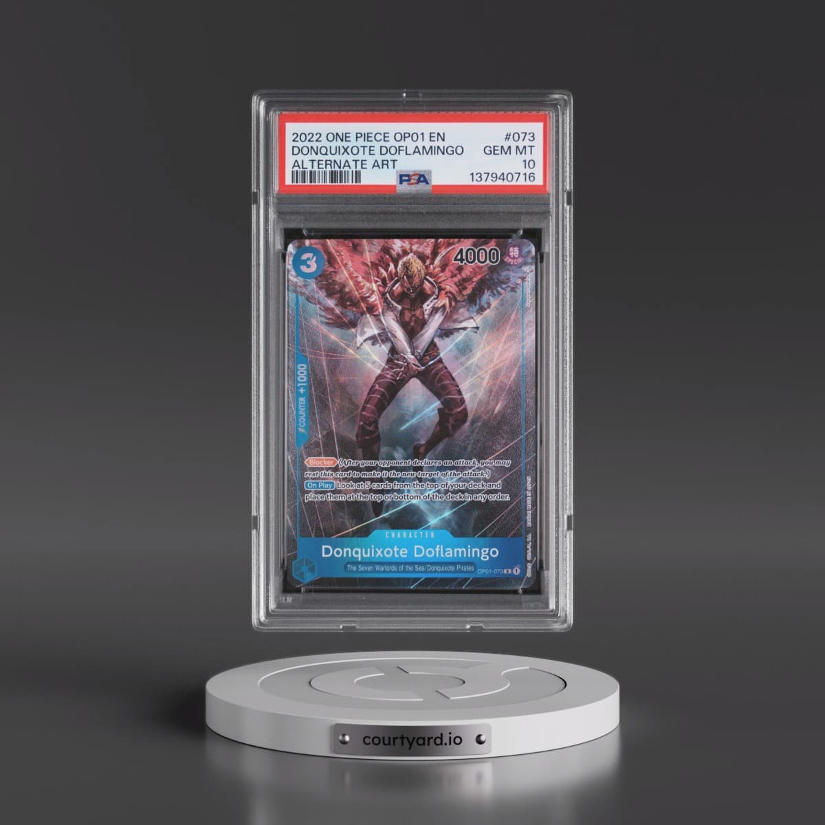 2022 One Piece OP01-Romance Dawn #073 Donquixote Doflamingo - Alternate Art (PSA 10 GEM MINT)
