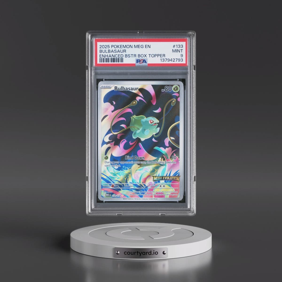 2025 Pokémon Meg EN-Mega Evolution #133 Bulbasaur - Enhanced Booster Box Topper (PSA 9 MINT)