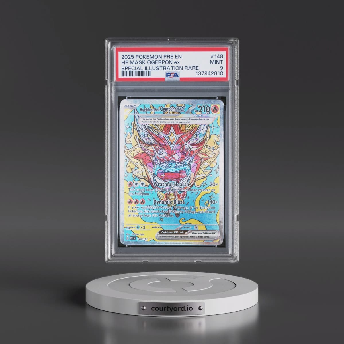 2025 Pokémon Pre EN-Prismatic Evolutions #148 Hearthflame Mask Ogerpon EX - Holo Special Illustration Rare (PSA 9 MINT)