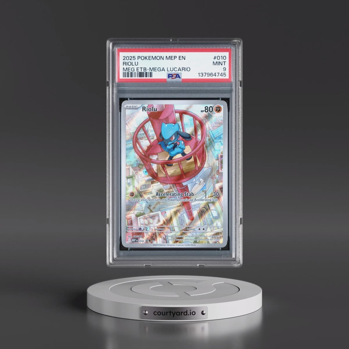 2025 Pokémon Mep EN-Me Black Star Promo #010 Riolu - Mega Evolution Elite Trainer Box-Mega Lucario (PSA 9 MINT)