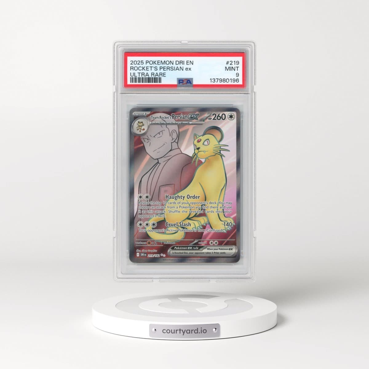 2025 Pokémon Dri EN-Destined Rivals #219 Team Rocket's Persian EX - Holo Ultra Rare (PSA 9 MINT)