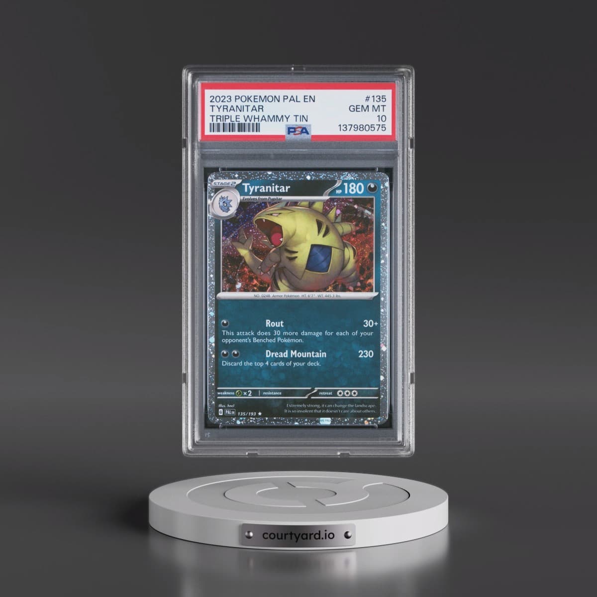 2023 Pokémon Pal EN-Paldea Evolved #135 Tyranitar - Triple Whammy Tins (PSA 10 GEM MINT)