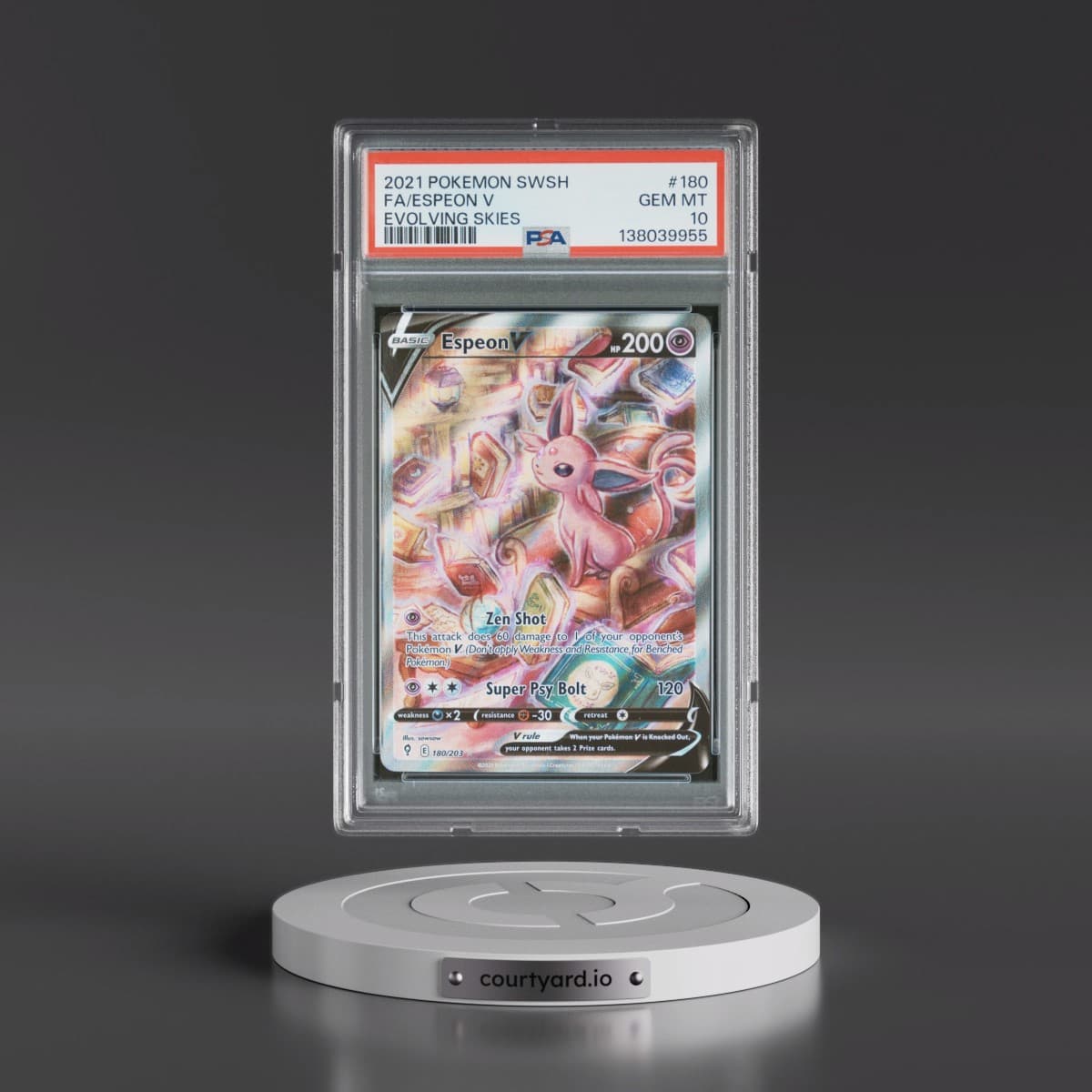 2021 Pokémon Sword & Shield Evolving Skies #180 Espeon V - Holo Full Art (PSA 10 GEM MINT)