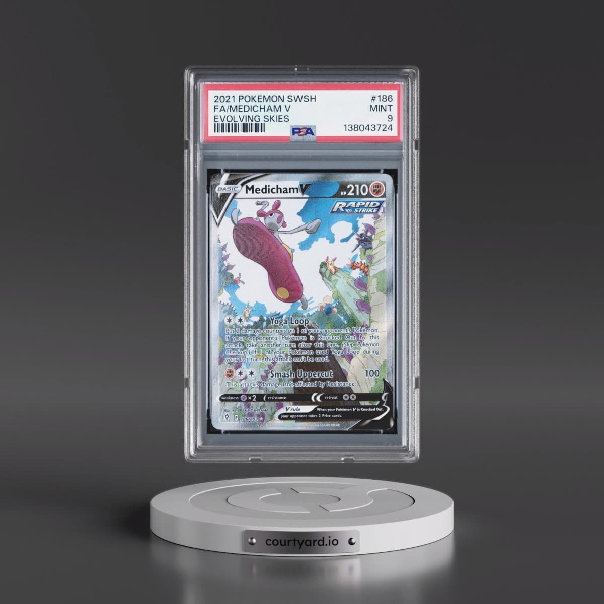 2021 Pokémon Sword & Shield Evolving Skies #186 Medicham V - Holo Full Art (PSA 9 MINT)
