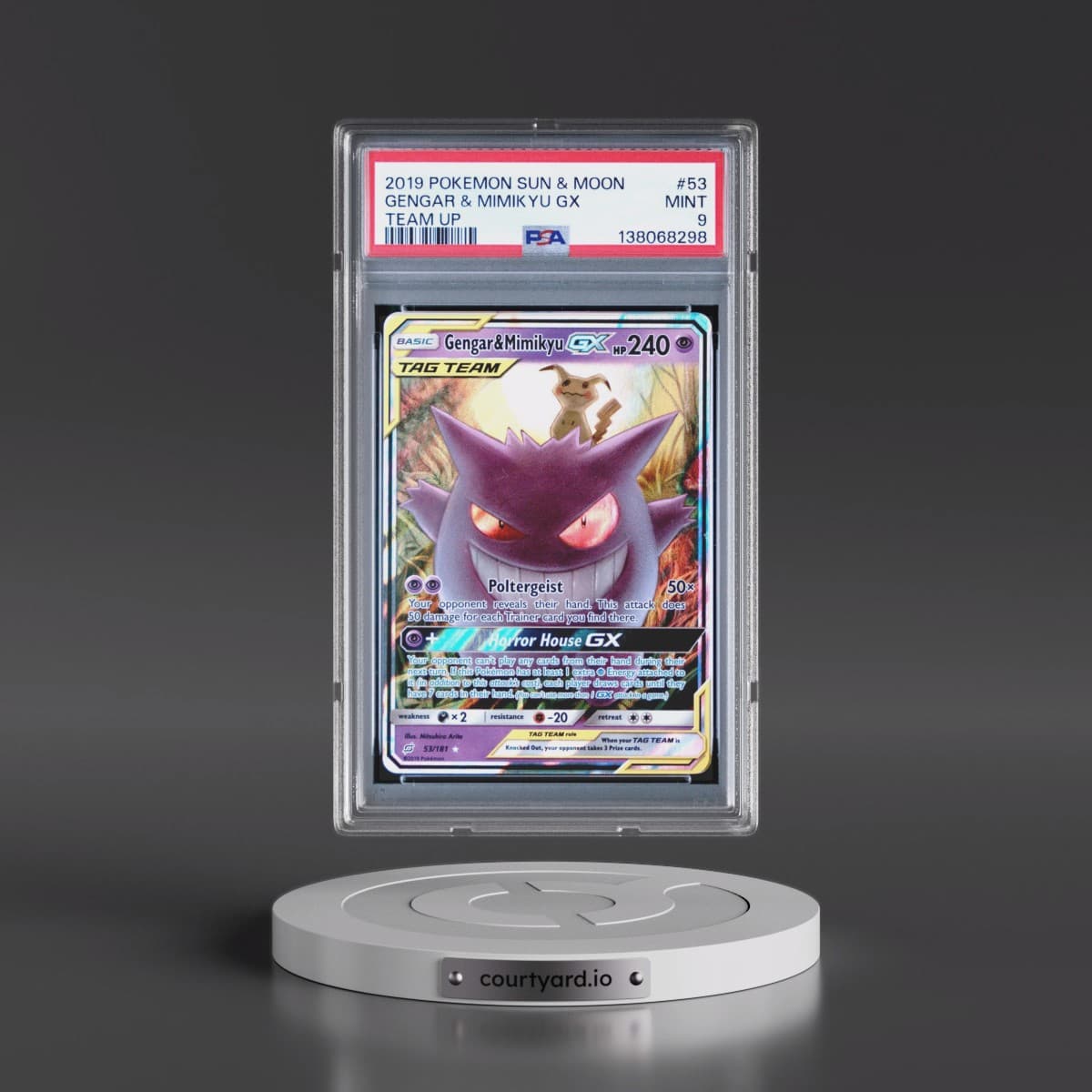 2019 Pokémon Sun & Moon Team Up #53 Gengar & Mimikyu GX - Holo (PSA 9 MINT)