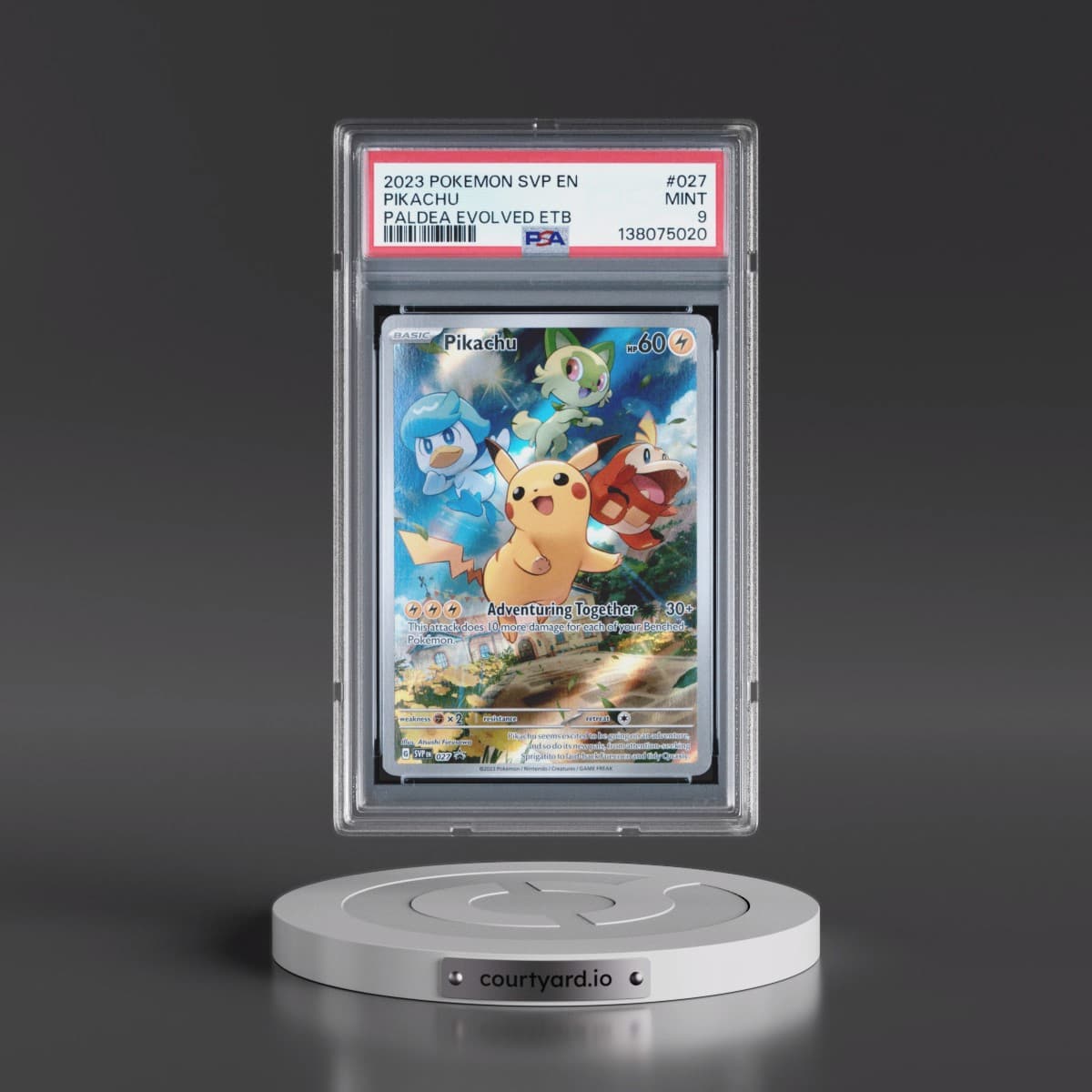 2023 Pokémon Svp EN-SV Black Star Promo #027 Pikachu - Paldea Evolved Elite Trainer Box (PSA 9 MINT)