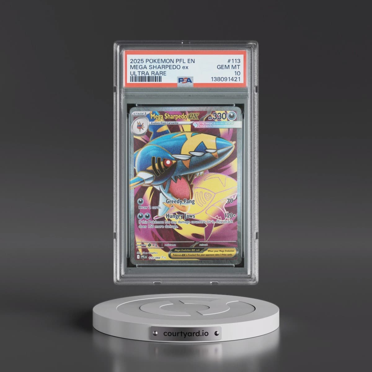 2025 Pokémon Pfl EN-Phantasmal Flames #113 Mega Sharpedo EX - Holo Ultra Rare (PSA 10 GEM MINT)