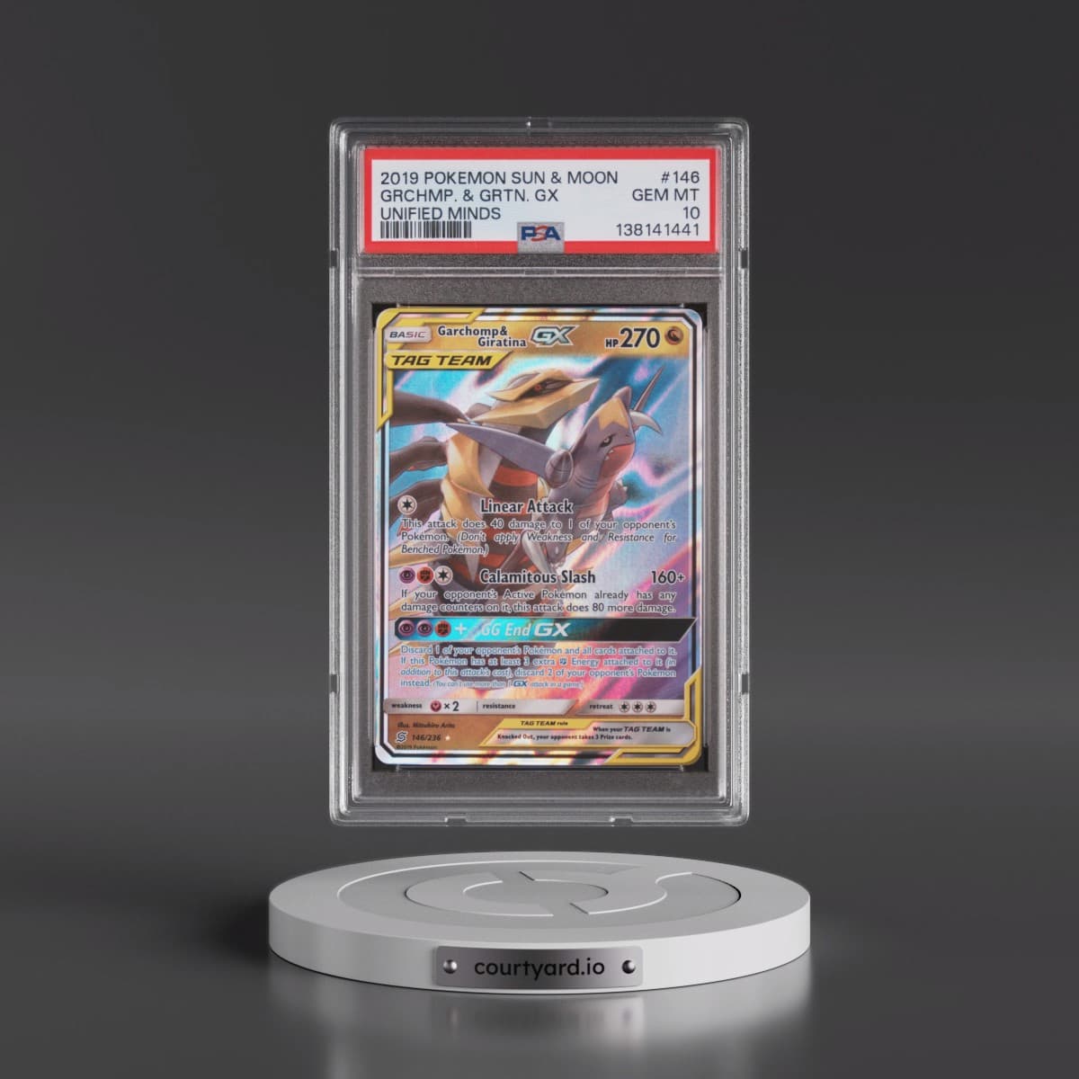 2019 Pokémon Sun & Moon Unified Minds #146 Garchomp & Giratina GX - Holo (PSA 10 GEM MINT)