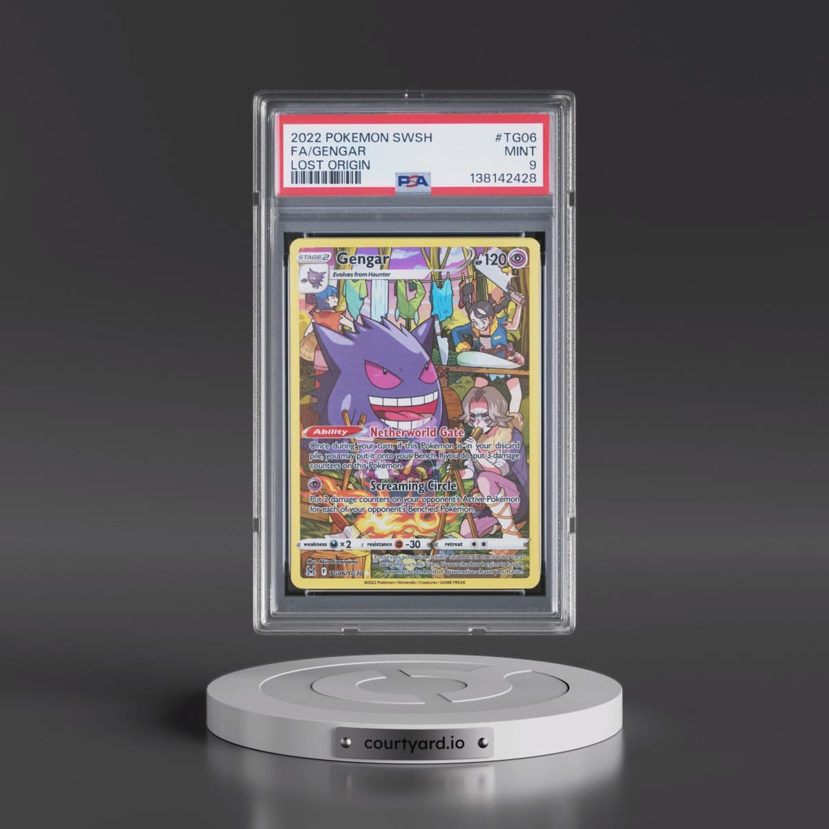 2022 Pokémon Sword & Shield Lost Origin #TG06 Gengar - Full Art (PSA 9 MINT)