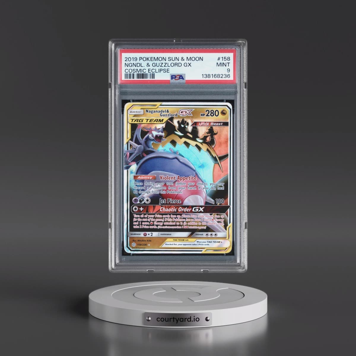 2019 Pokémon Sun & Moon Cosmic Eclipse #158 Naganadel & Guzzlord GX - Holo (PSA 9 MINT)