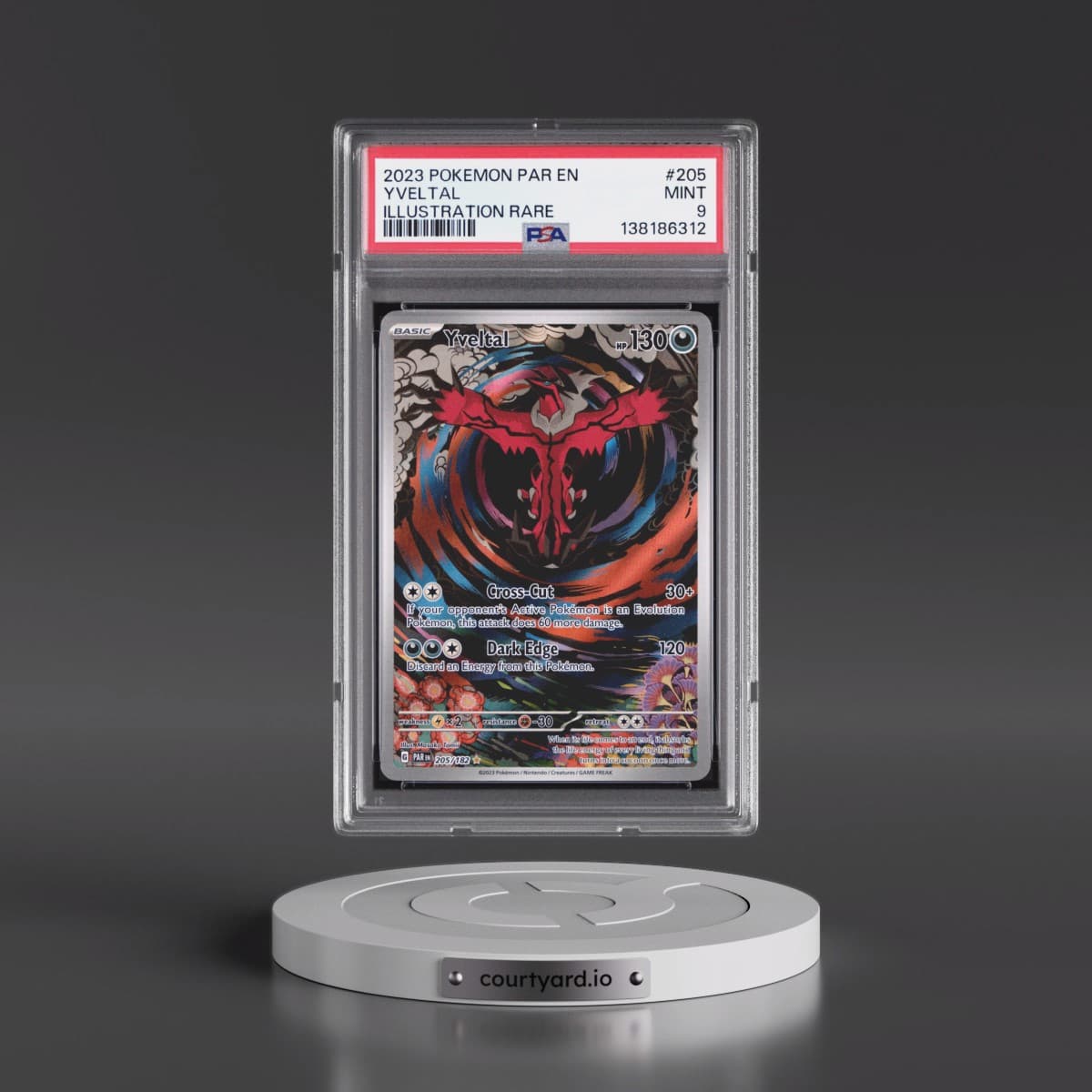 2023 Pokémon Par EN-Paradox Rift #205 Yveltal - Illustration Rare (PSA 9 MINT)
