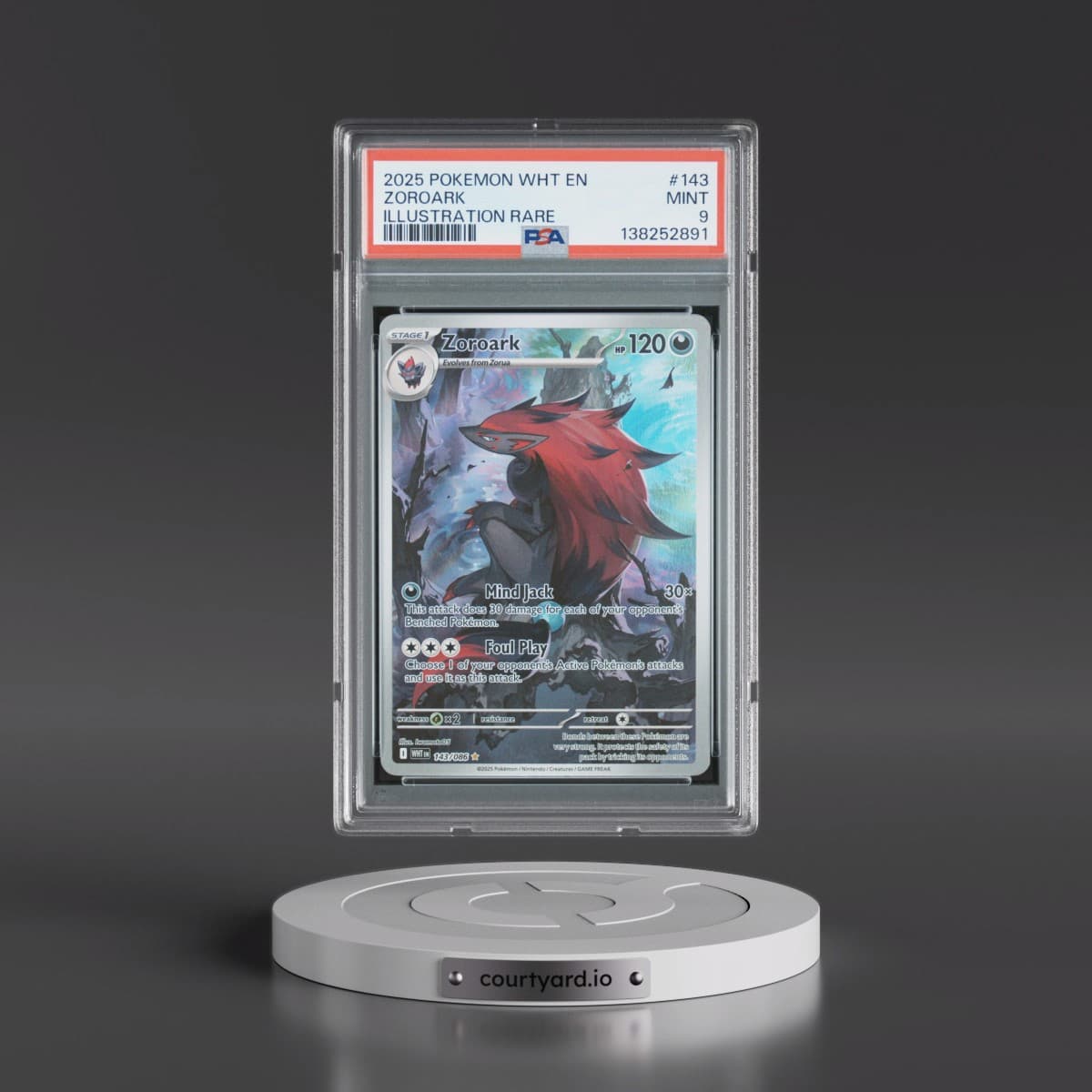 2025 Pokémon Wht EN-White Flare #143 Zoroark - Illustration Rare (PSA 9 MINT)