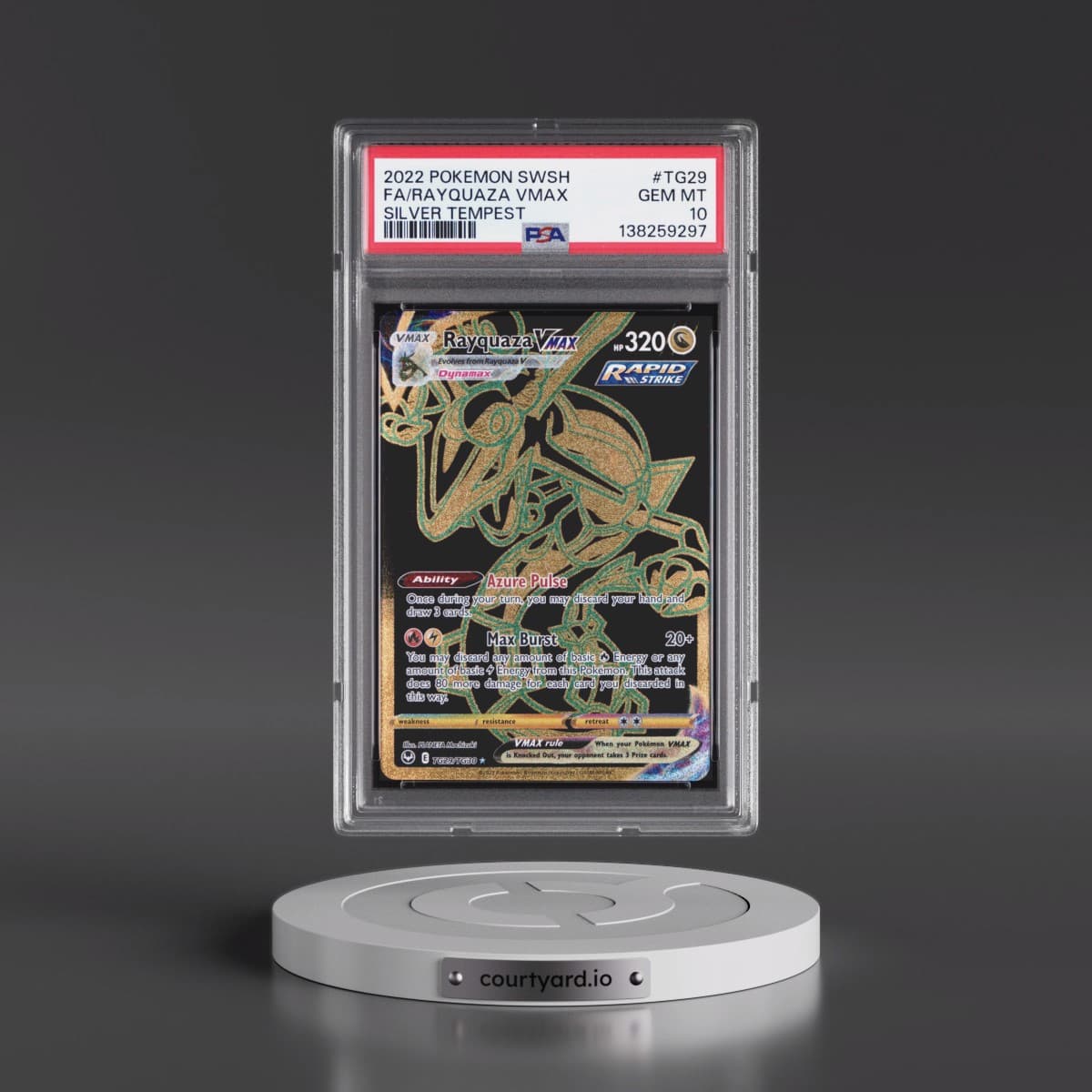 2022 Pokémon Sword & Shield Silver Tempest #TG29 Rayquaza Vmax - Full Art (PSA 10 GEM MINT)