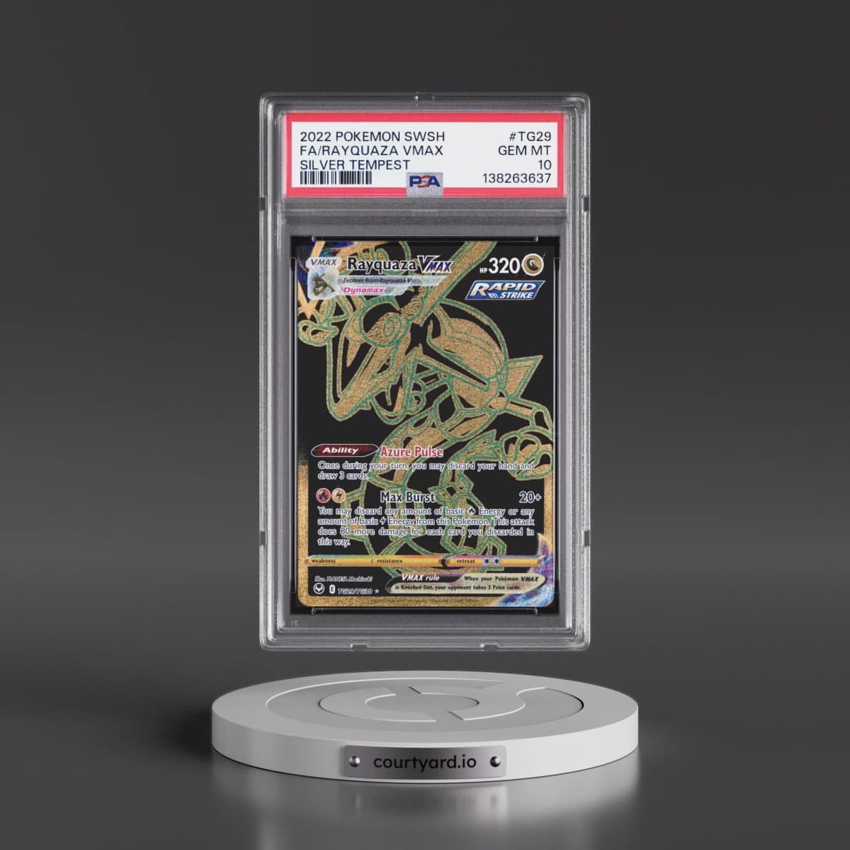 2022 Pokémon Sword & Shield Silver Tempest #TG29 Rayquaza Vmax - Full Art (PSA 10 GEM MINT)