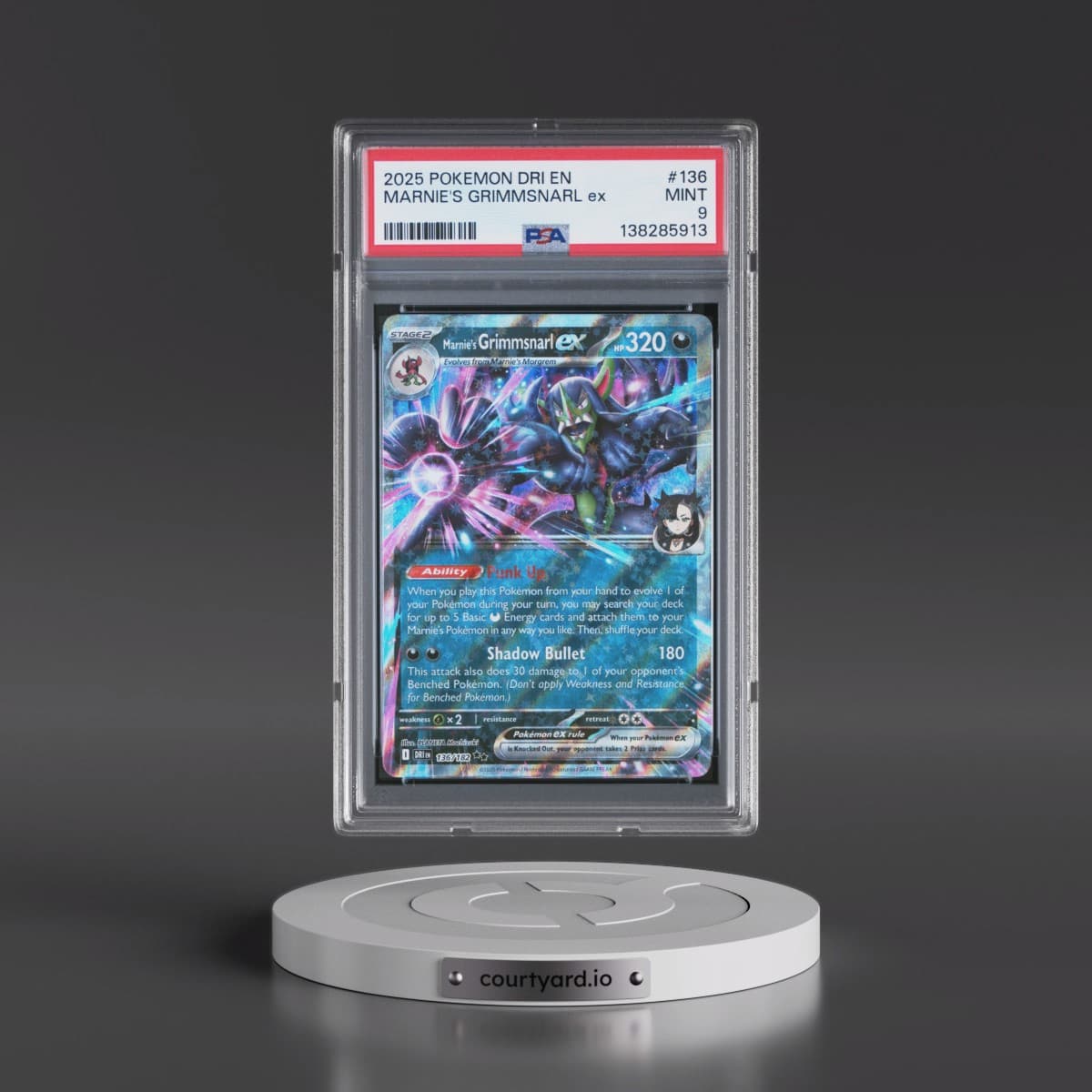 2025 Pokémon Dri EN-Destined Rivals #136 Marnie's Grimmsnarl EX - Holo (PSA 9 MINT)