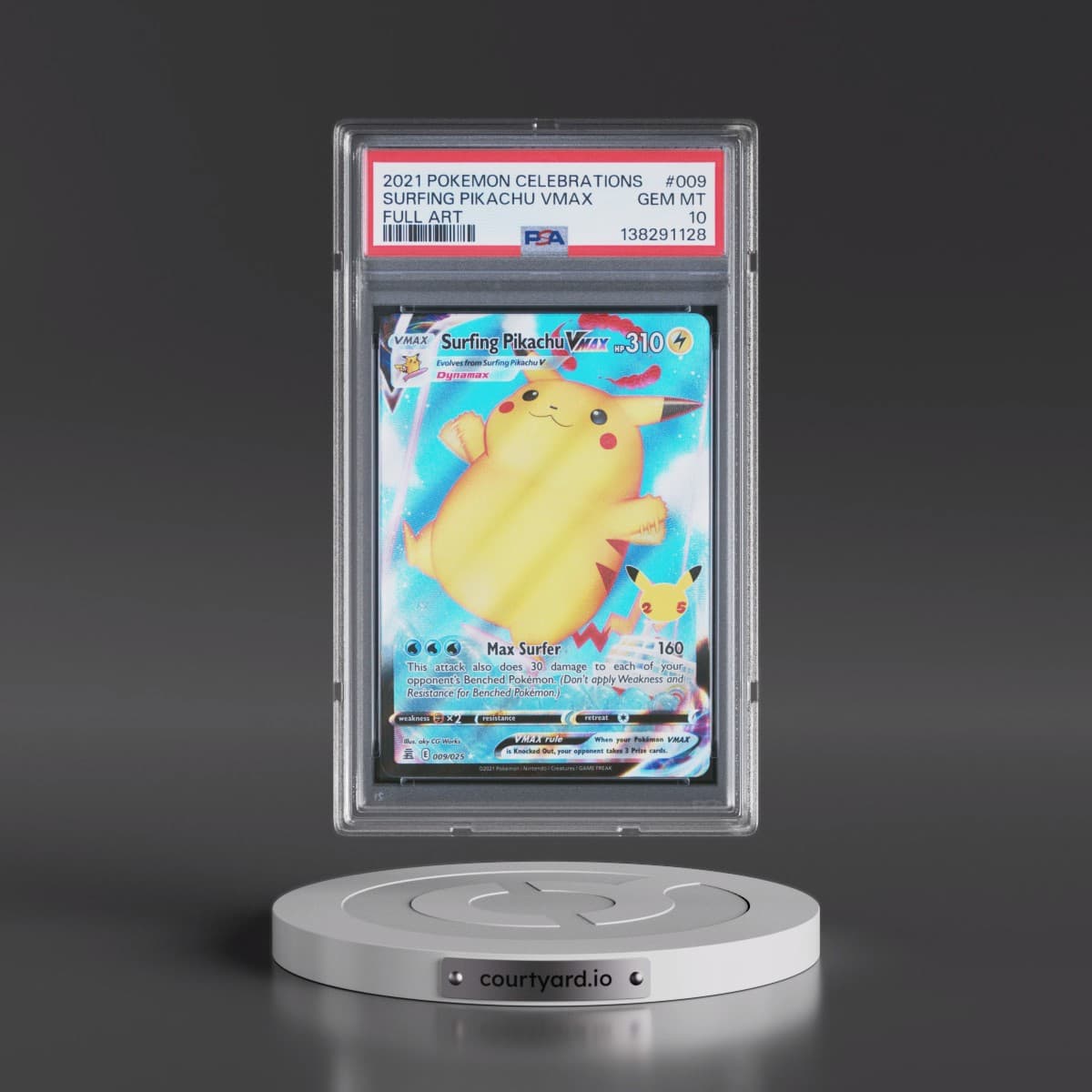 2021 Pokémon Celebrations #009 Surfing Pikachu Vmax - Full Art (PSA 10 GEM MINT)