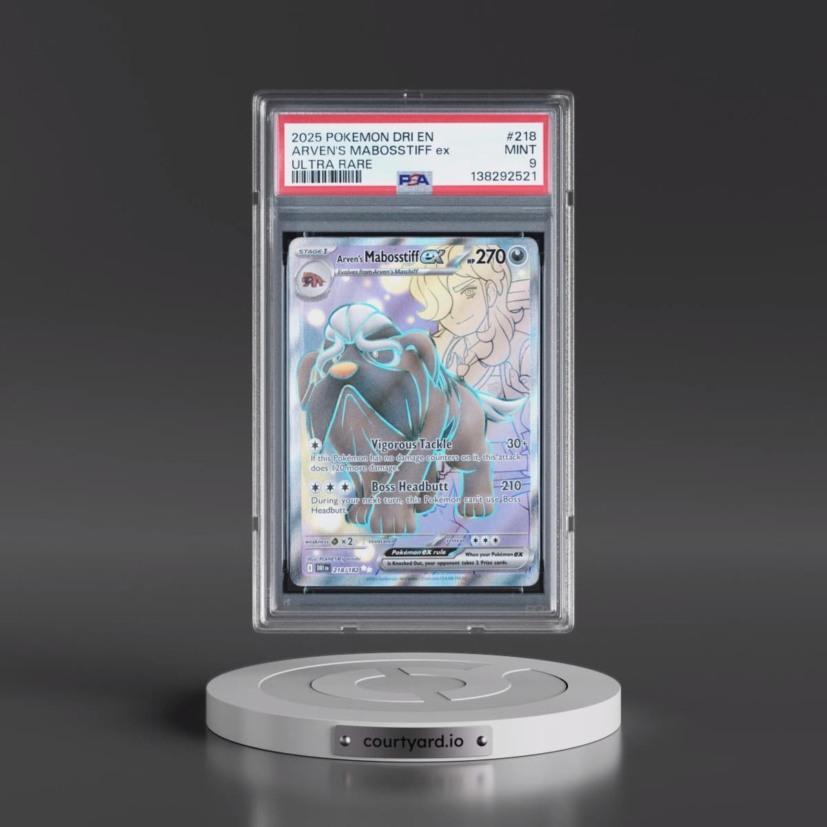 2025 Pokémon Dri EN-Destined Rivals #218 Arven's Mabosstiff EX - Holo Ultra Rare (PSA 9 MINT)