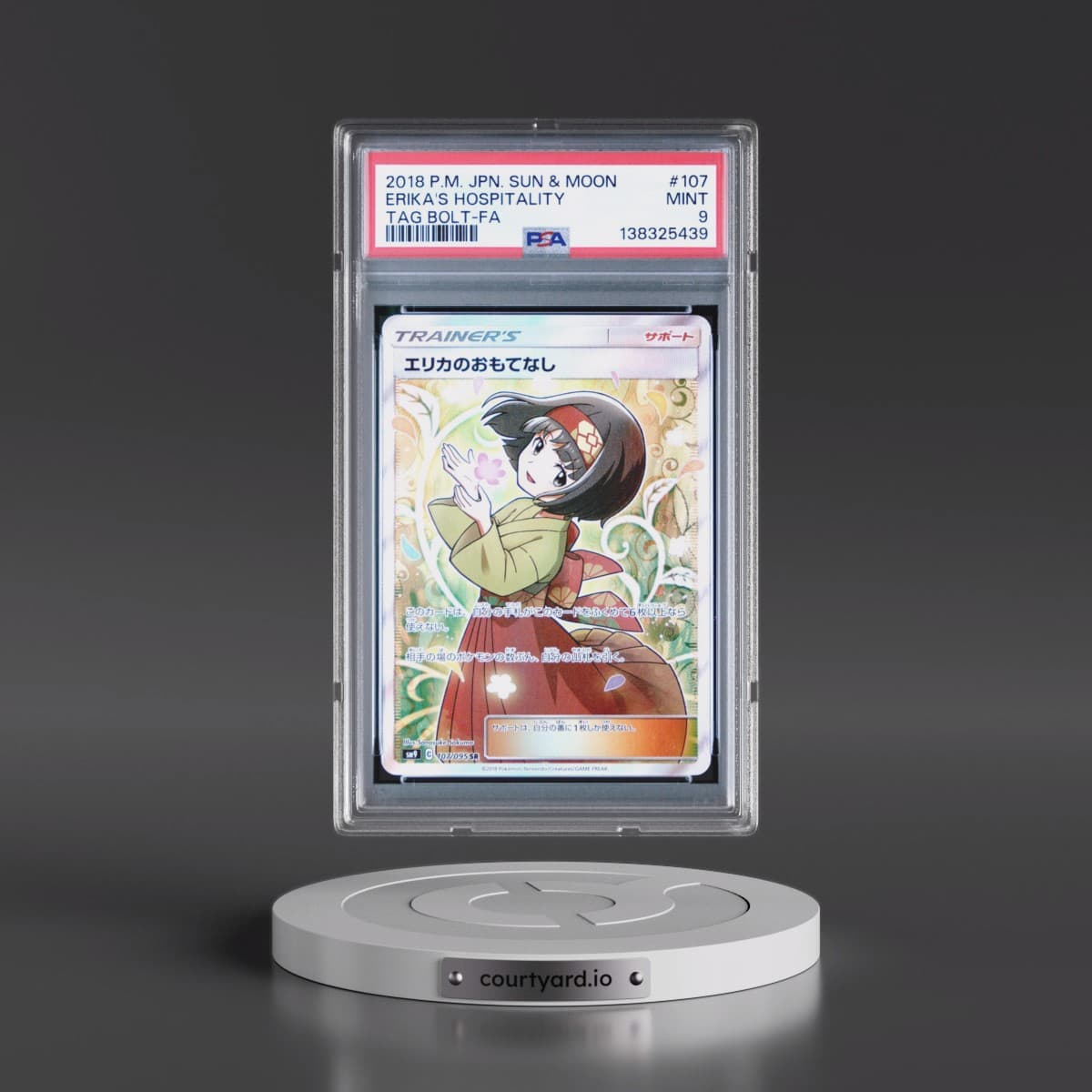 2018 Pokémon Sun & Moon Tag Bolt #107 Erika's Hospitality - Full Art (PSA 9 MINT)