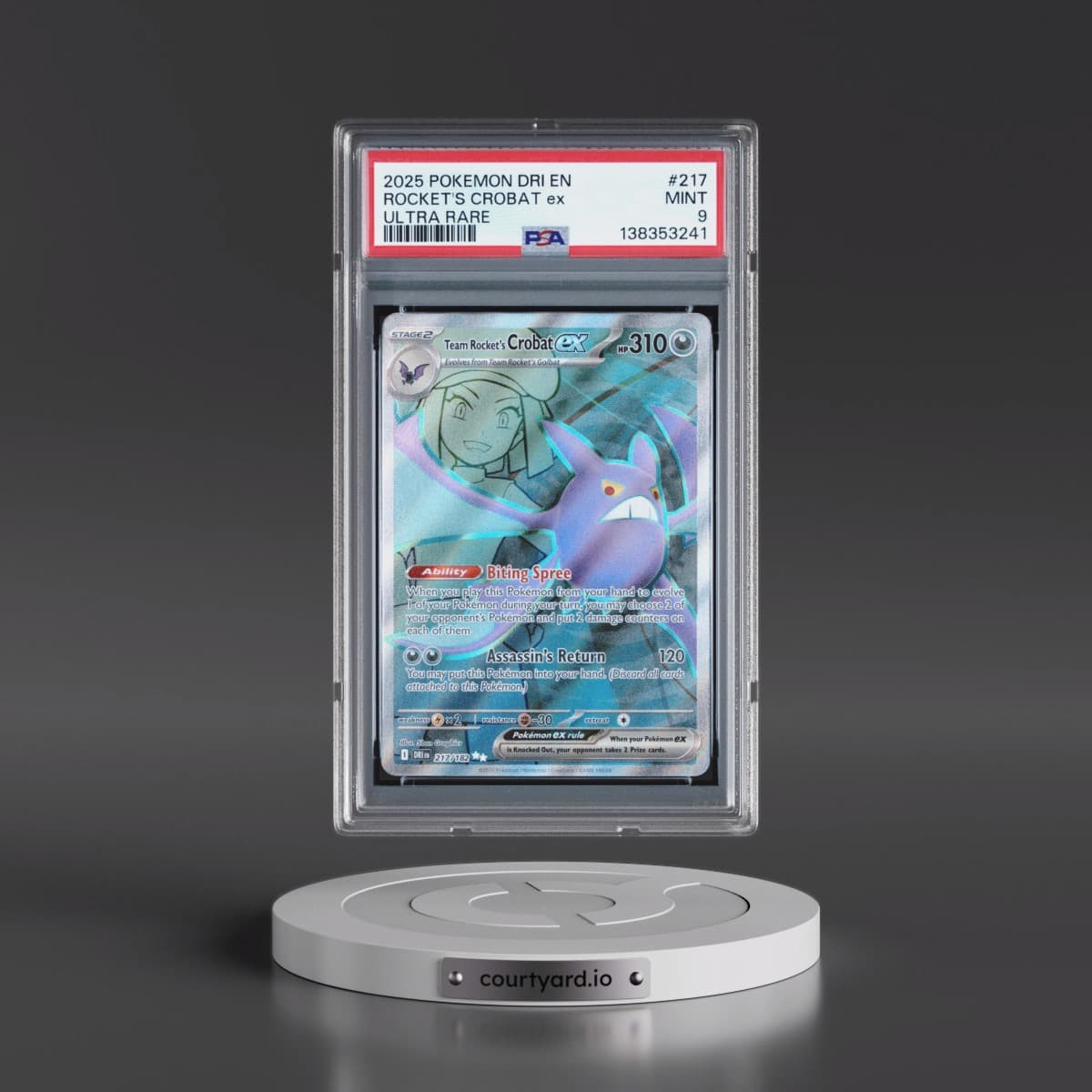 2025 Pokémon Dri EN-Destined Rivals #217 Team Rocket's Crobat EX - Holo Ultra Rare (PSA 9 MINT)