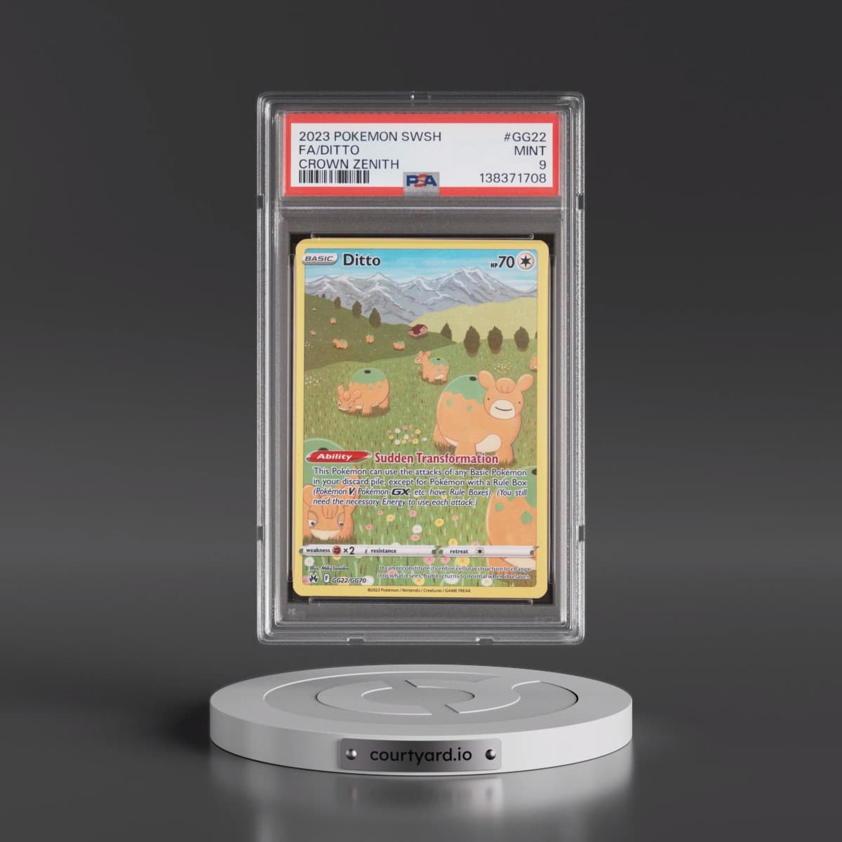 2023 Pokémon Sword and Shield Crown Zenith #GG22 Ditto - Full Art (PSA 9 MINT)