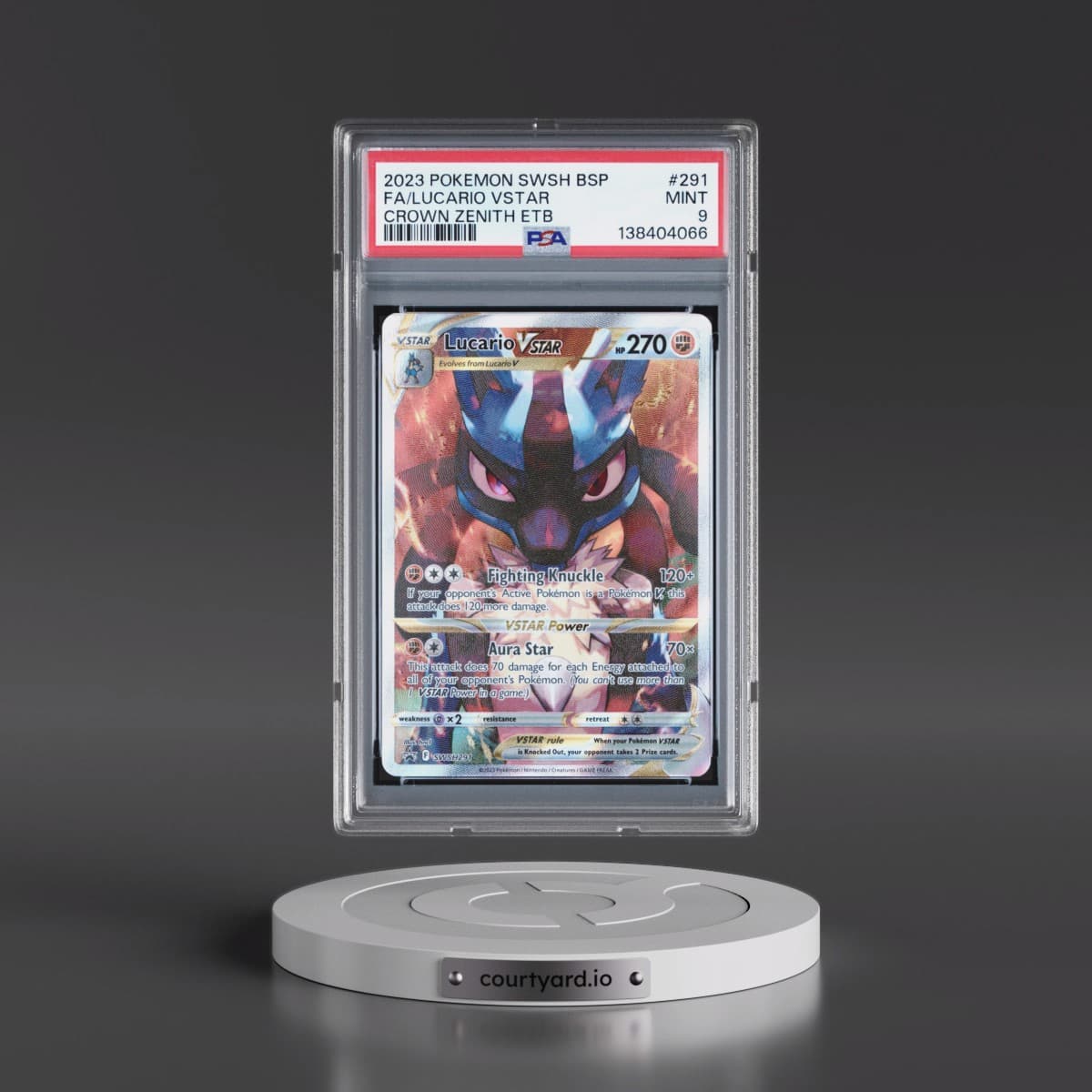 2023 Pokémon Swsh Black Star Promo #291 Lucario Vstar - Full Art Crown Zenith Elite Trainer Box (PSA 9 MINT)