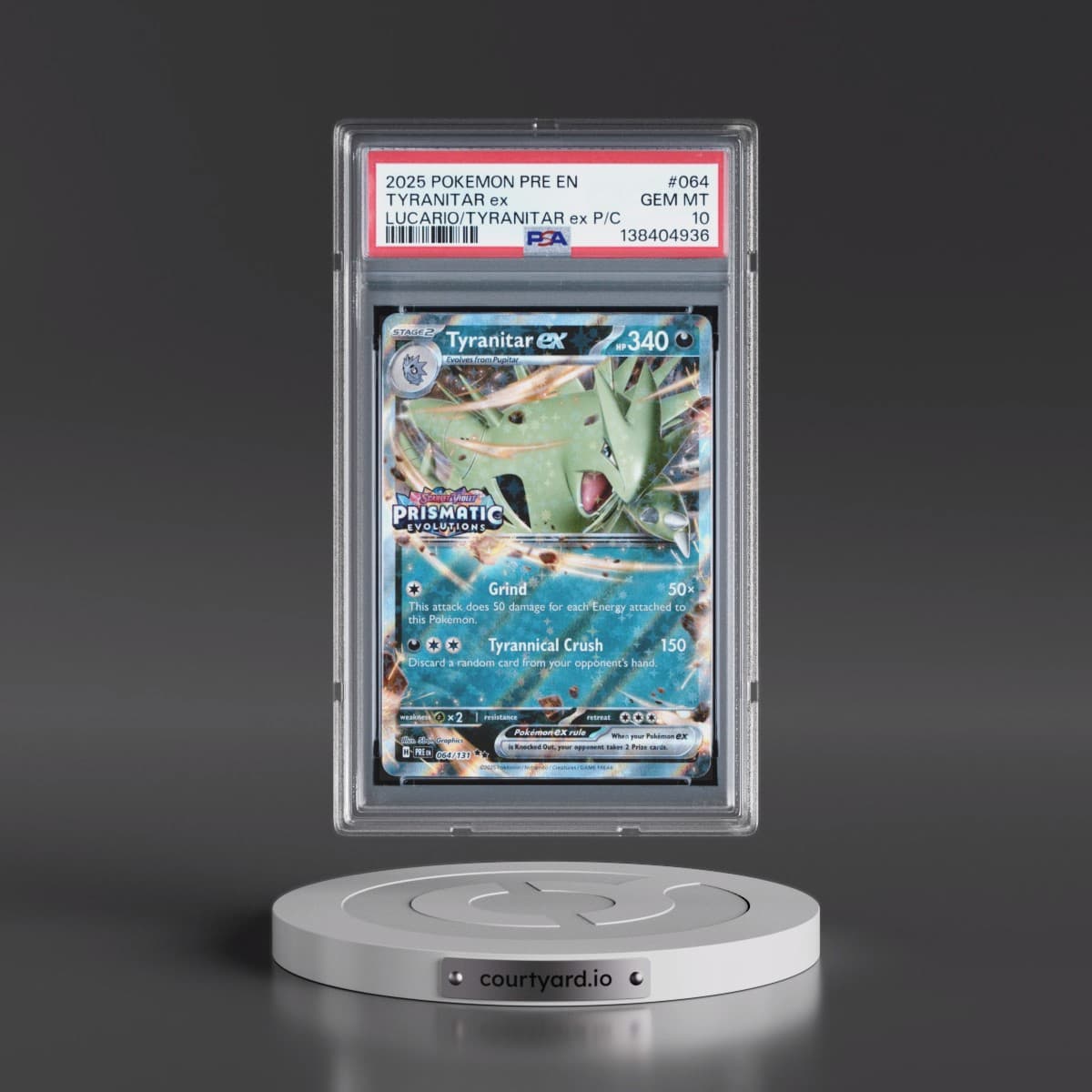 2025 Pokémon Pre EN-Prismatic Evolutions #064 Tyranitar EX - Holo Lucario EX & Tyranitar EX Premium Collection (PSA 10 GEM MINT)
