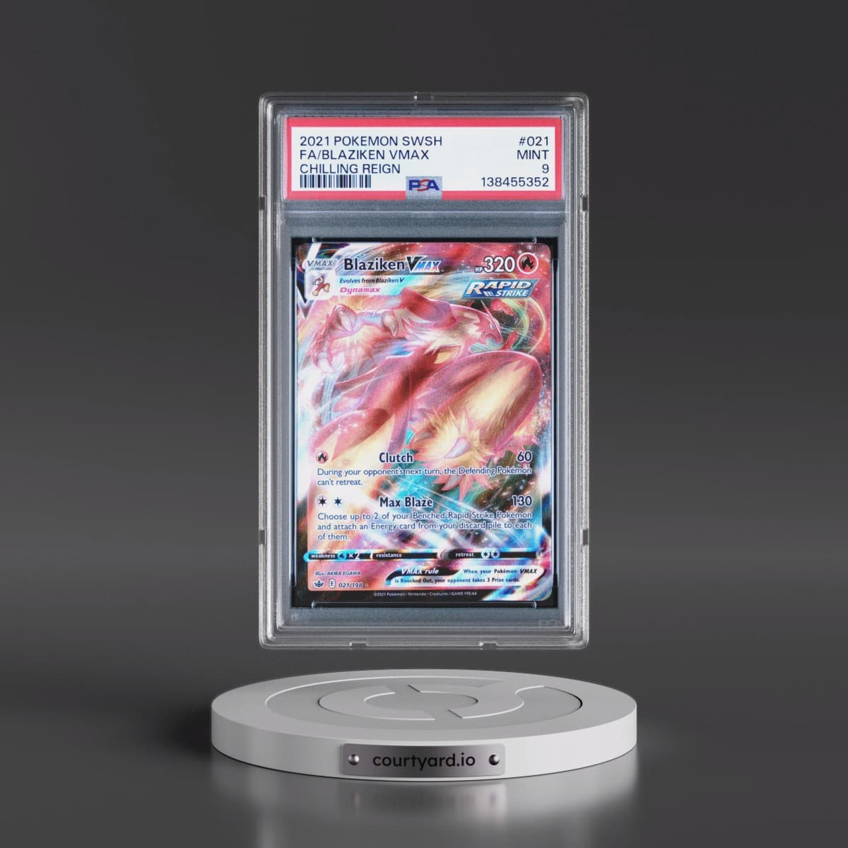 2021 Pokémon Sword & Shield Chilling Reign #021 Blaziken Vmax - Full Art (PSA 9 MINT)