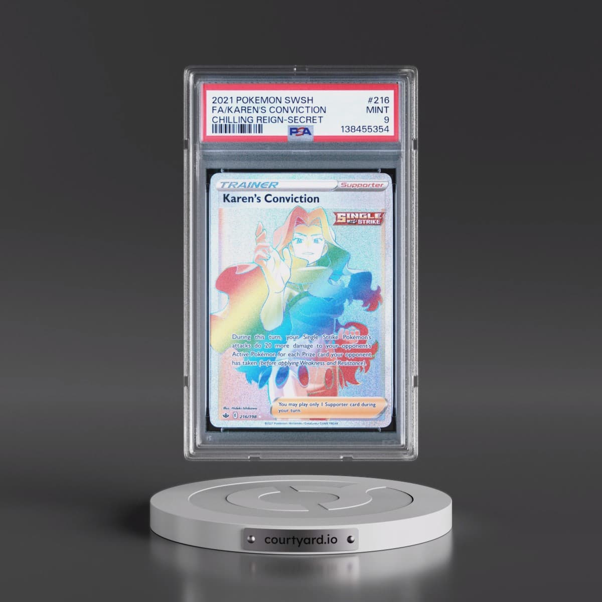 2021 Pokémon Sword & Shield Chilling Reign #216 Karen's Conviction - Full Art Secret (PSA 9 MINT)