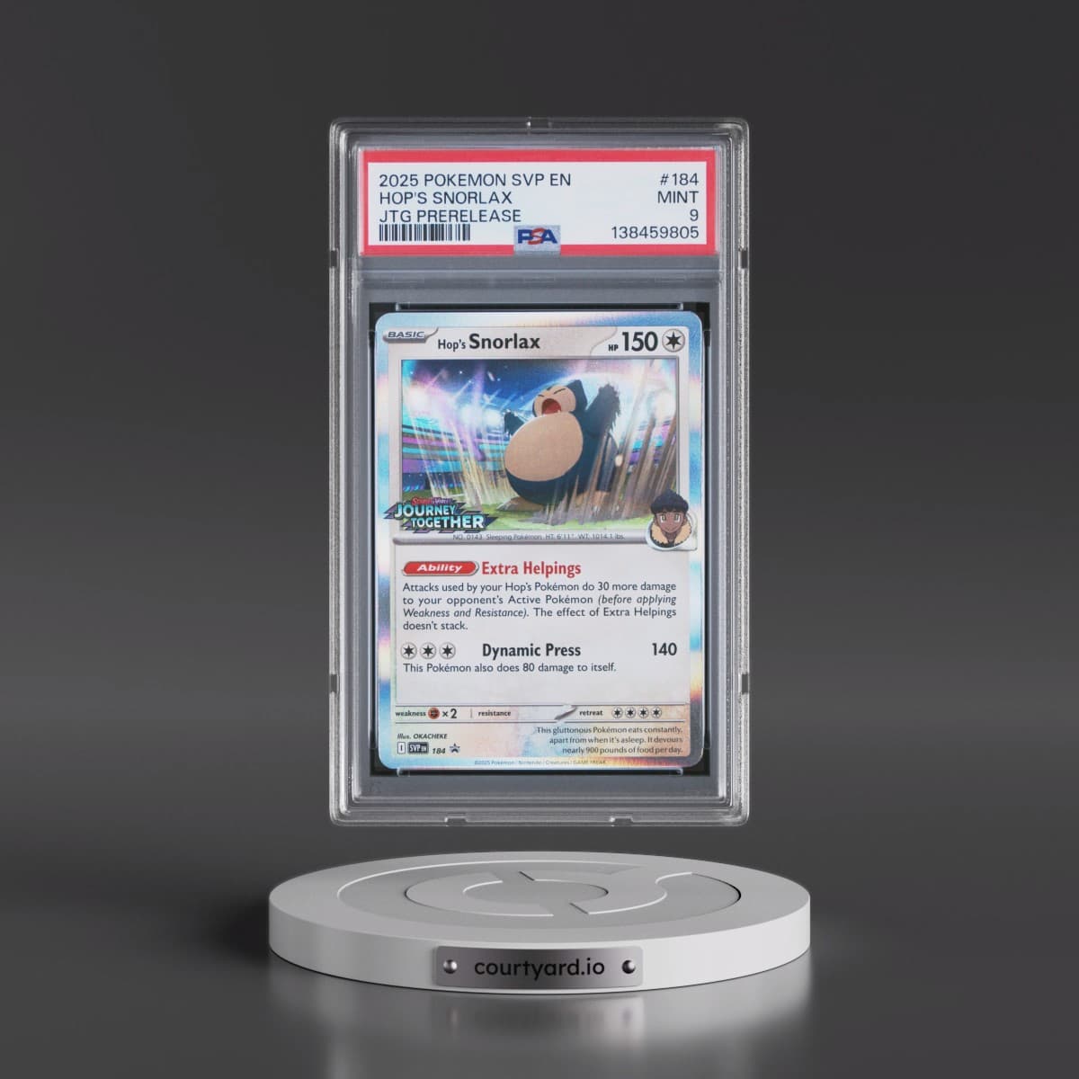 2025 Pokémon Svp EN-SV Black Star Promo #184 Hop's Snorlax - Journey Together Prerelease (PSA 9 MINT)