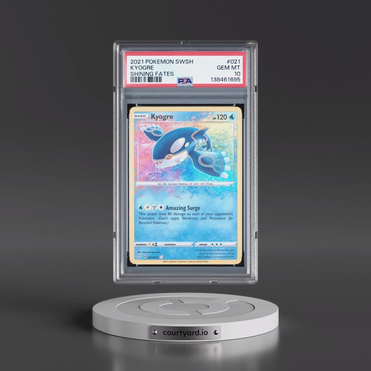 2021 Pokémon Sword & Shield Shining Fates #021 Kyogre (PSA 10 GEM MINT)