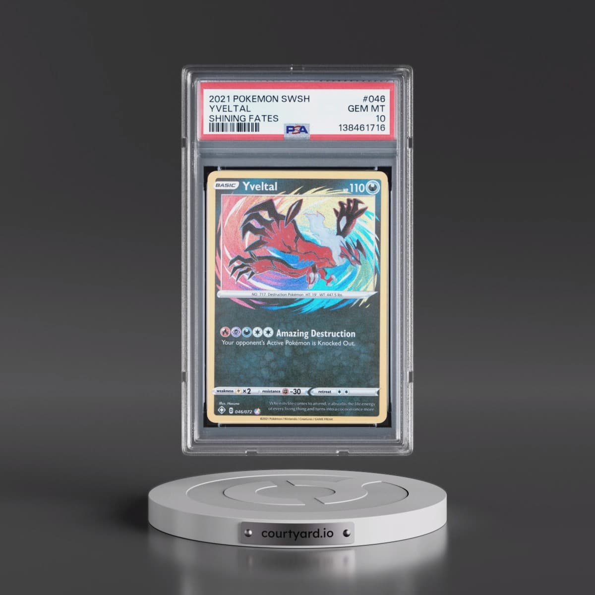 2021 Pokémon Sword & Shield Shining Fates #046 Yveltal (PSA 10 GEM MINT)
