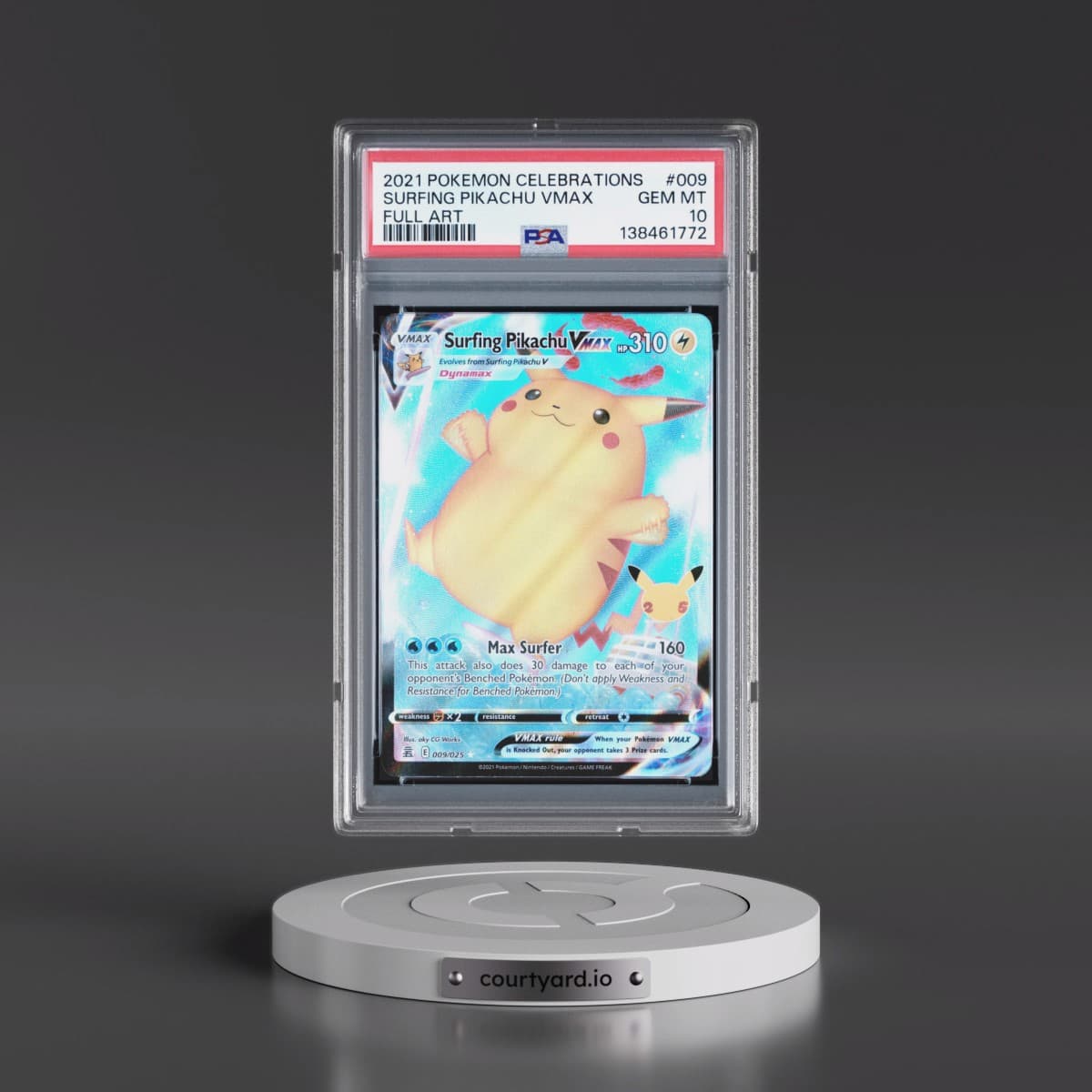 2021 Pokémon Celebrations #009 Surfing Pikachu Vmax - Full Art (PSA 10 GEM MINT)